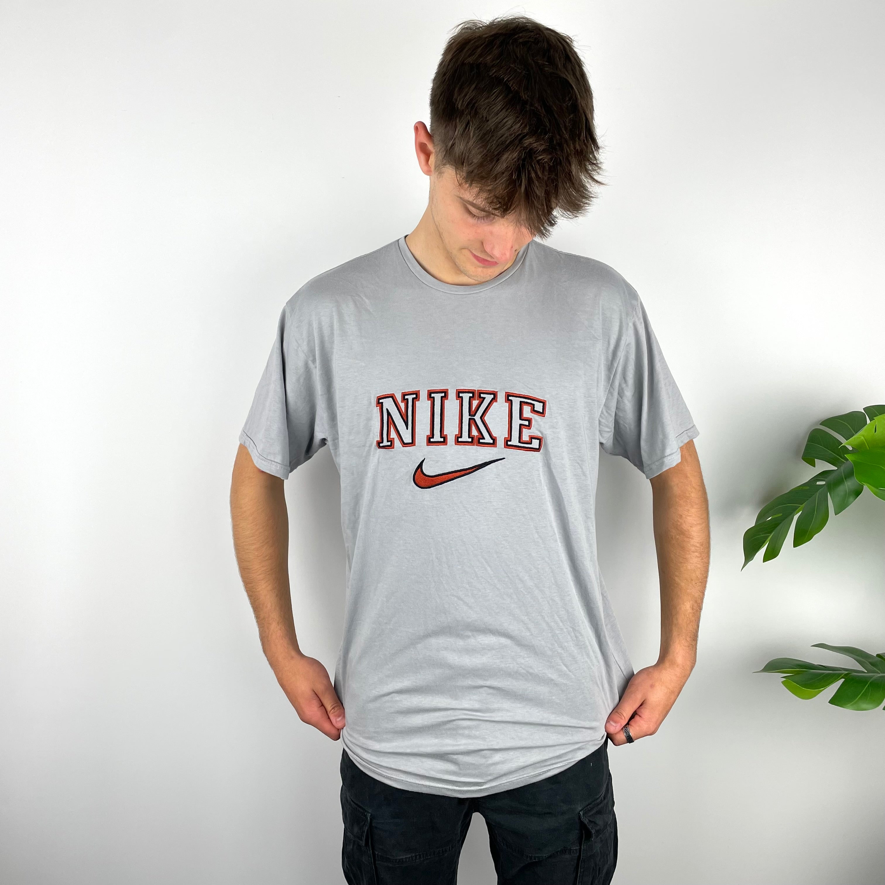 Nike RARE Grey Embroidered Spell Out T Shirt (L)