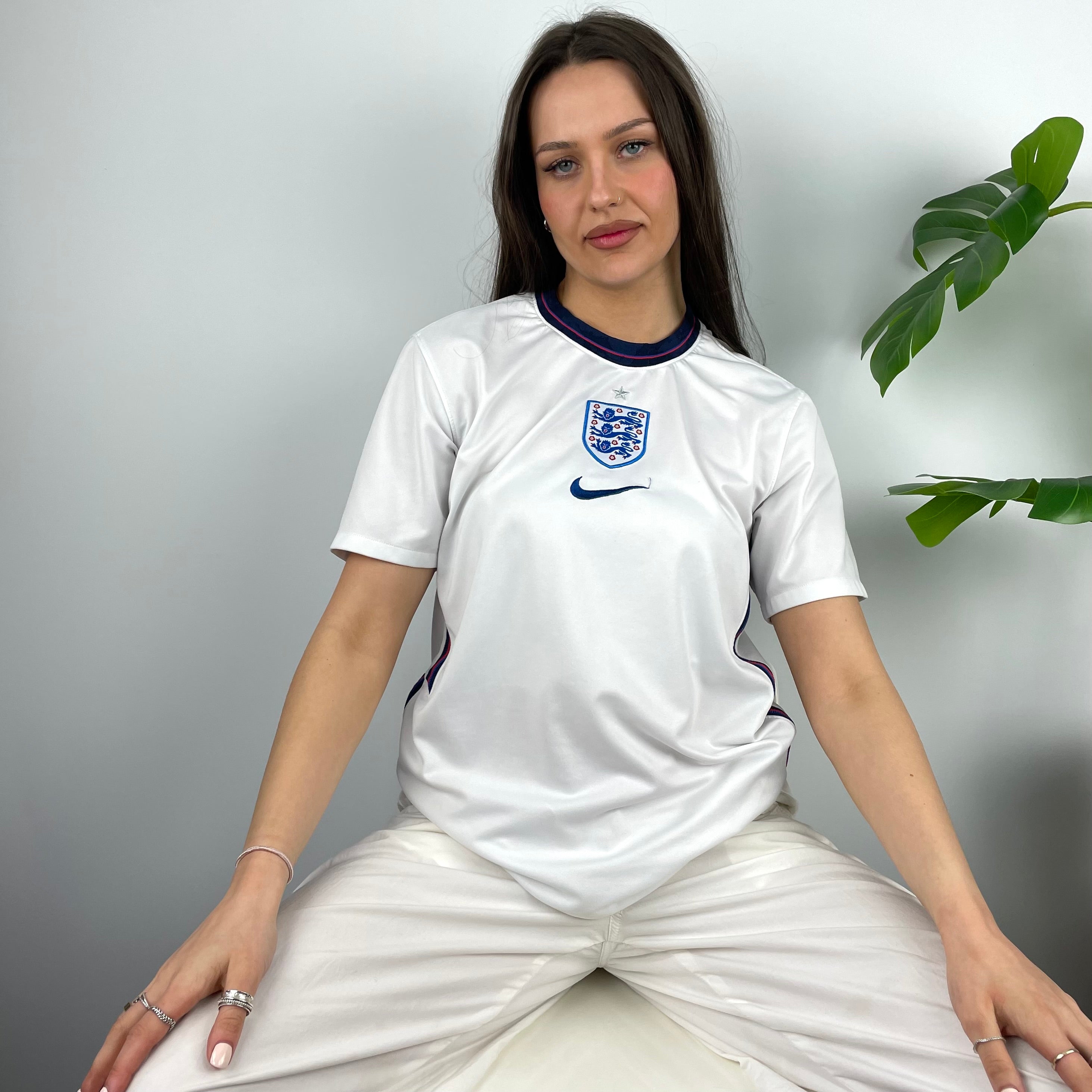 Nike X England Football RARE White Embroidered Spell Out T Shirt (M)