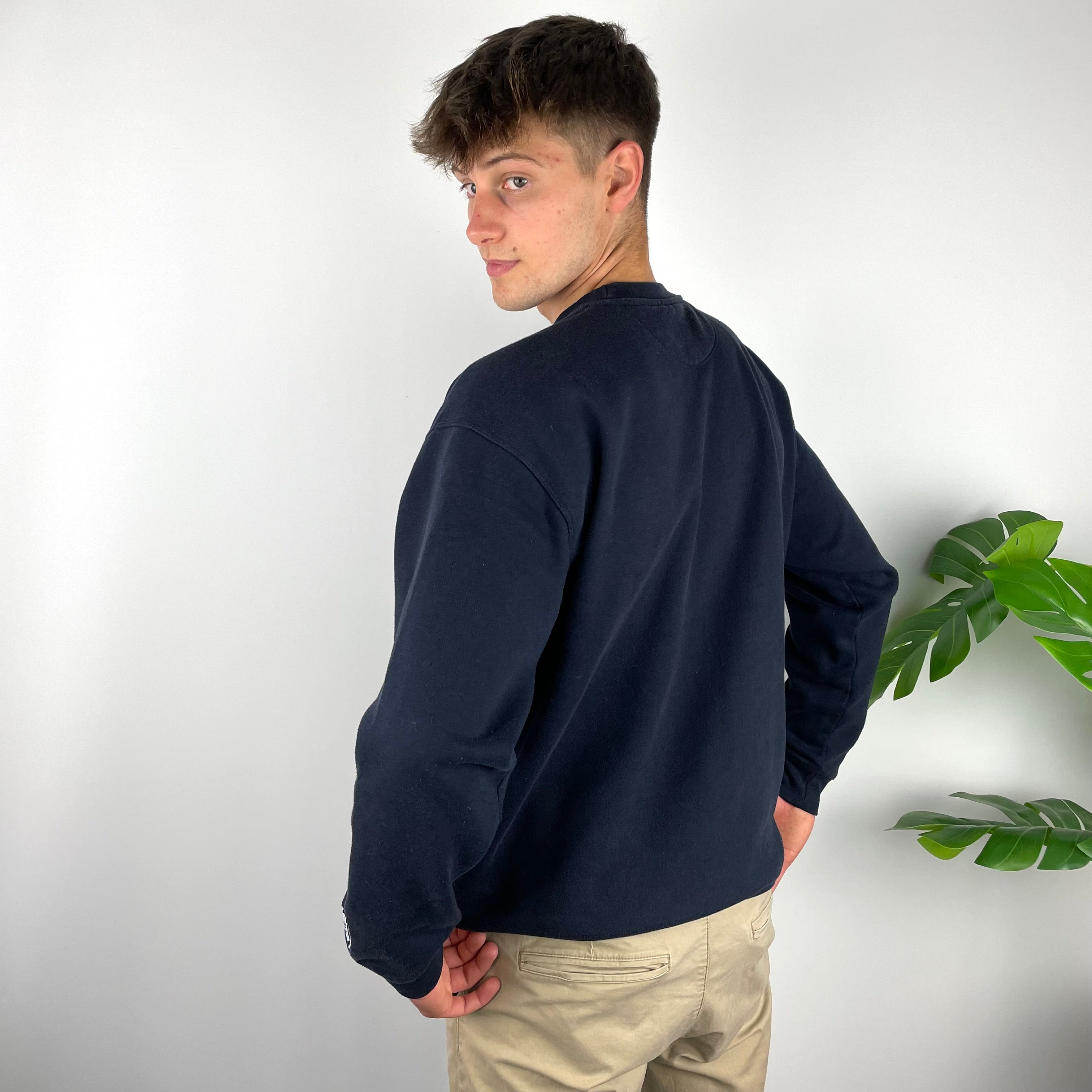 Reebok RARE Navy Embroidered Spell Out Sweatshirt (M)