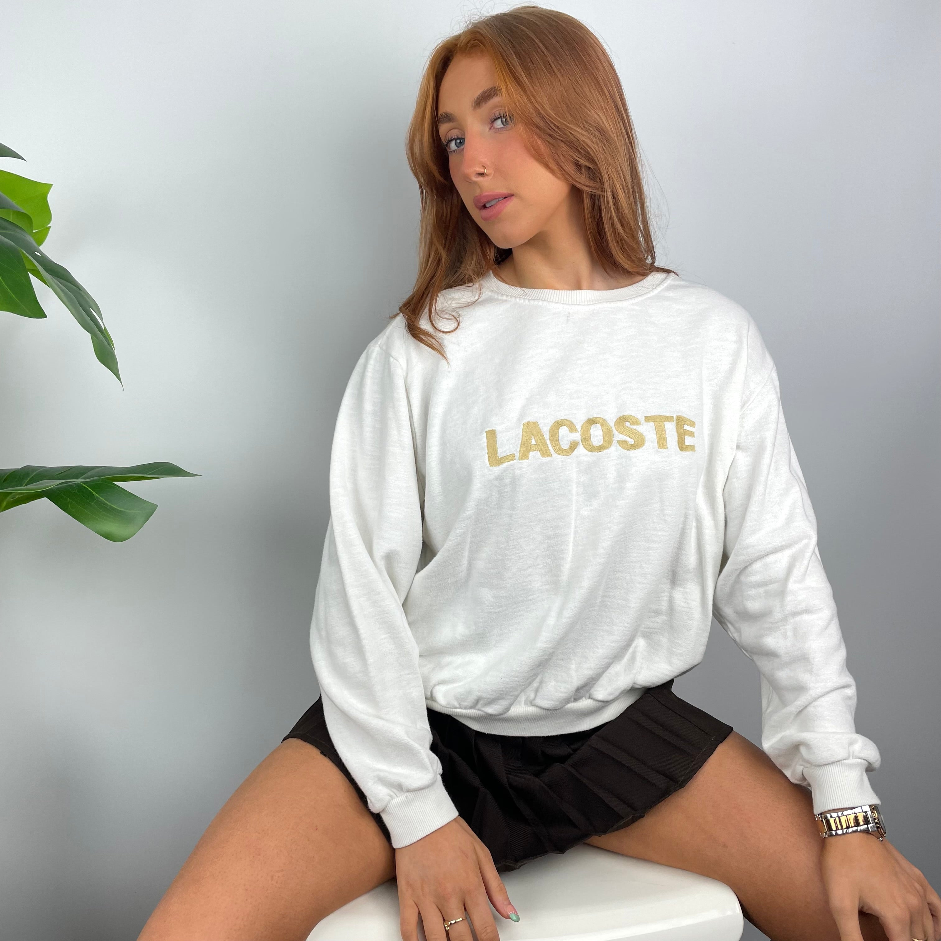 Lacoste RARE White Embroidered Spell Out Sweatshirt (S)