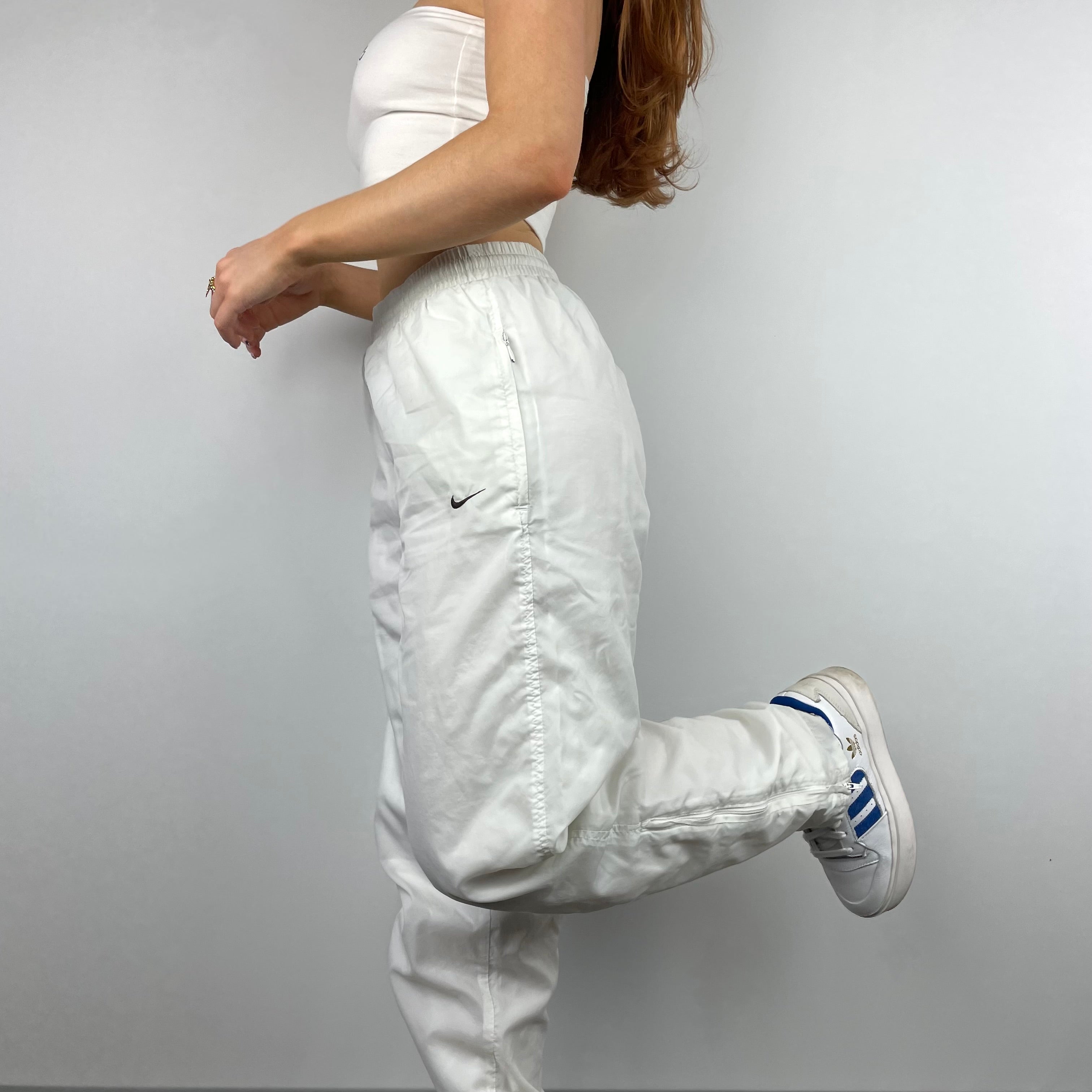 Nike White Embroidered Swoosh Track Pants (S)