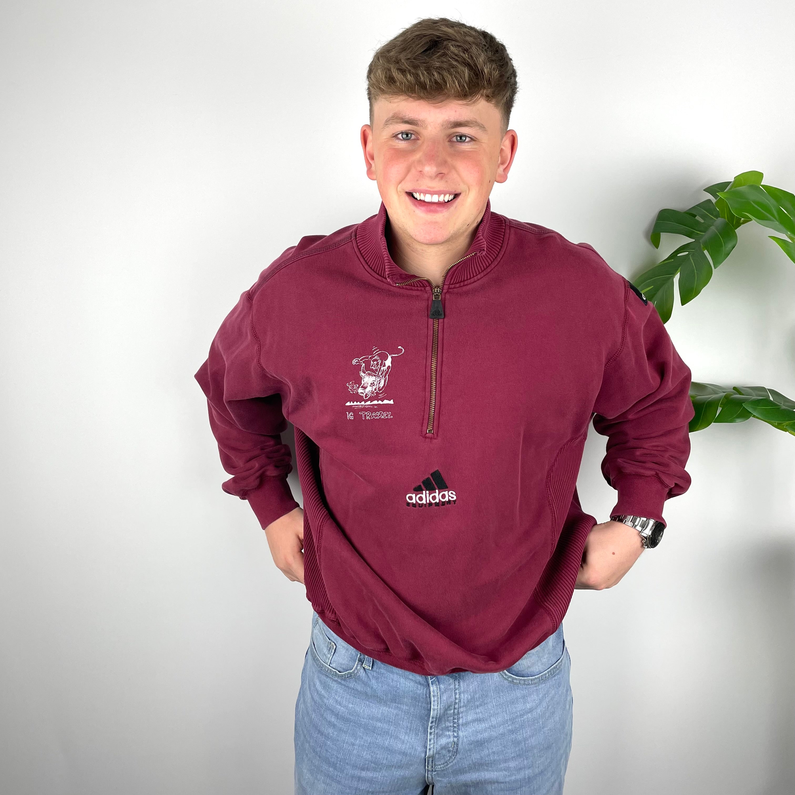 Adidas Equipment EQT RARE Maroon Embroidered Spell Out Quarter Zip Sweatshirt (XL)
