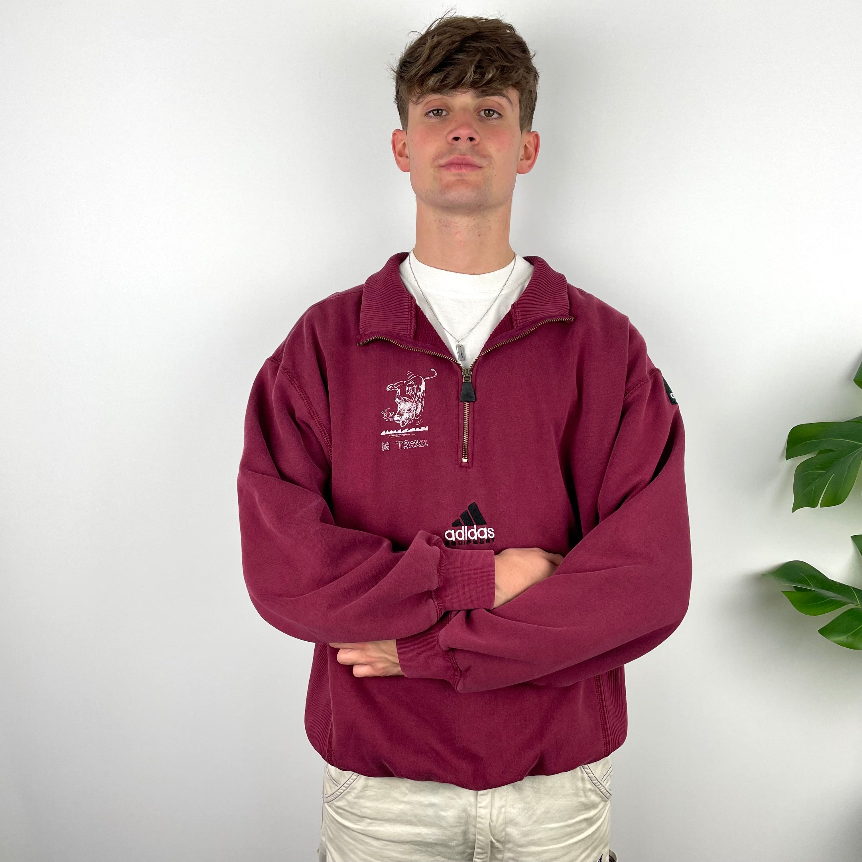 Adidas Equipment EQT RARE Maroon Embroidered Spell Out Quarter Zip Sweatshirt (XL)