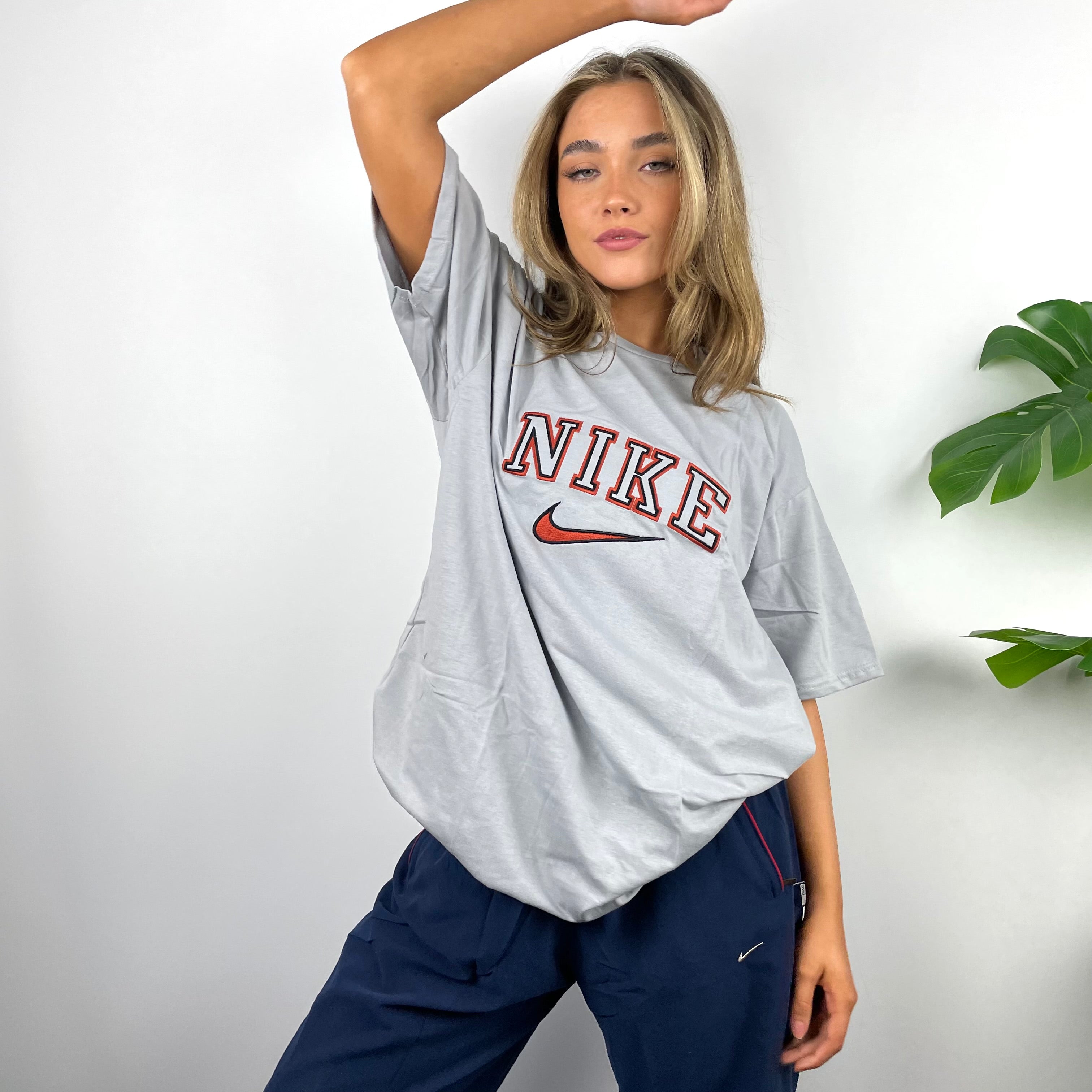 Nike RARE Grey Embroidered Spell Out T Shirt (L)