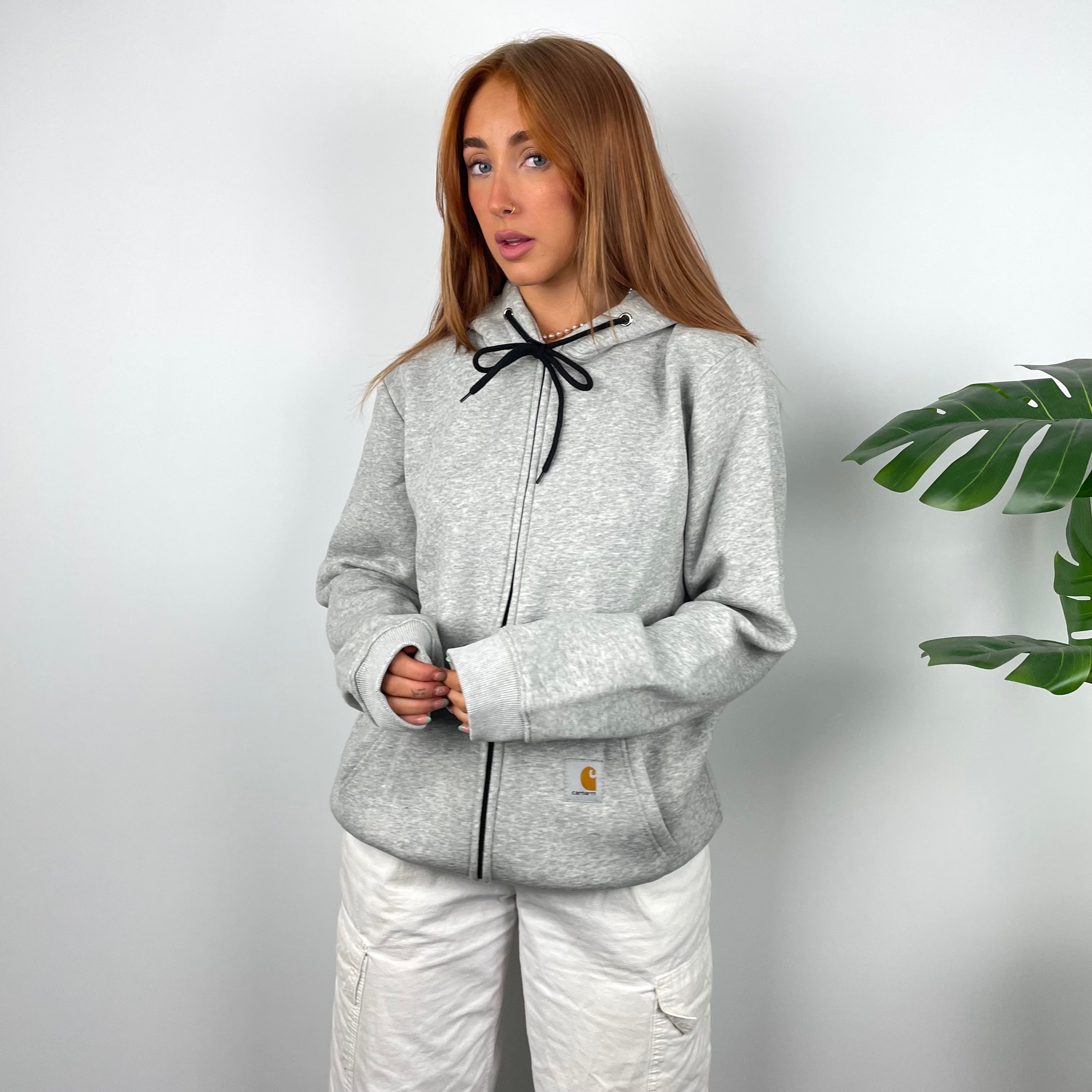 Carhartt RARE Grey Embroidered Spell Out Zip Up Hoodie Jacket (L)