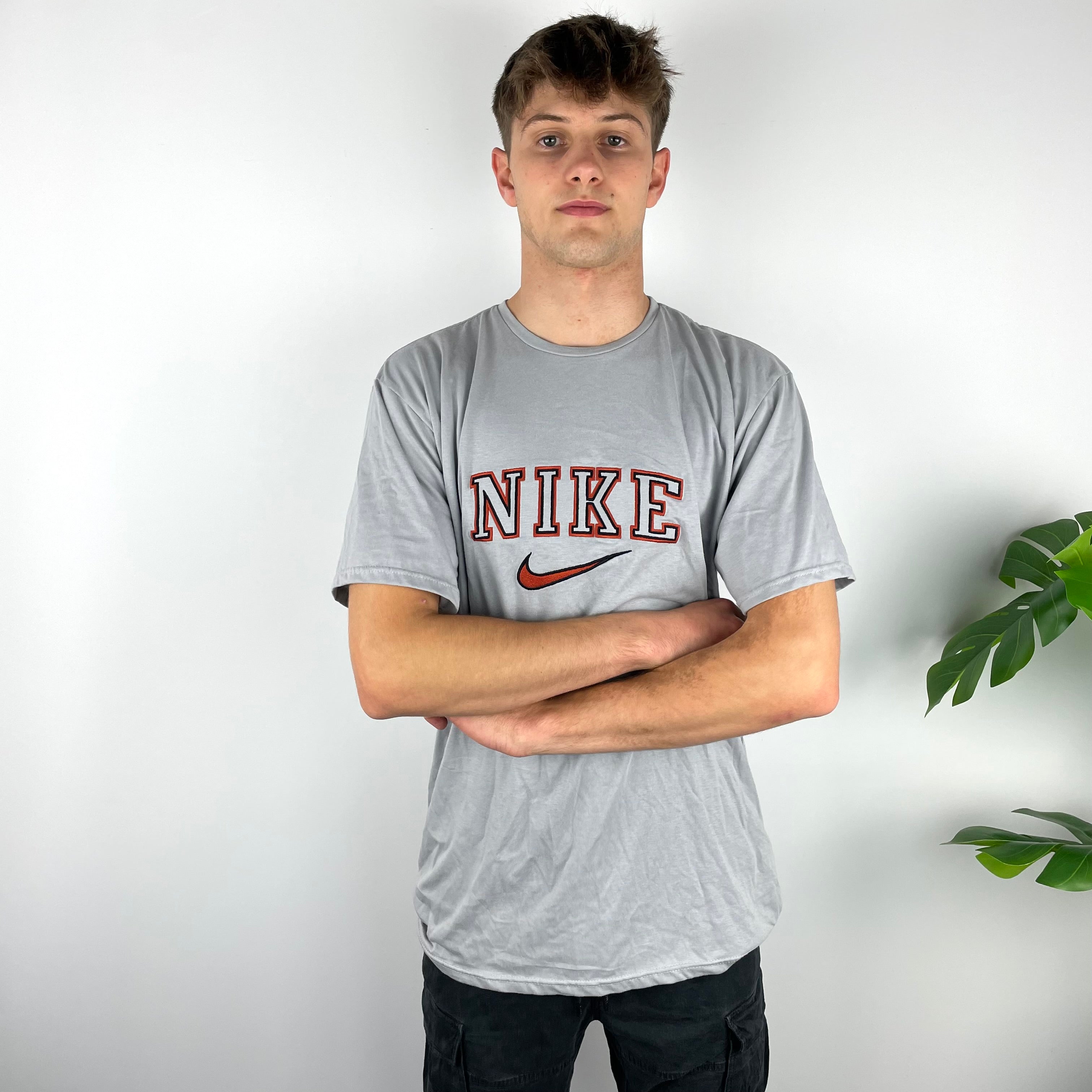 Nike RARE Grey Embroidered Spell Out T Shirt (L)