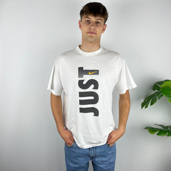 Nike Just Do It RARE White Graphic Spell Out T Shirt (L)