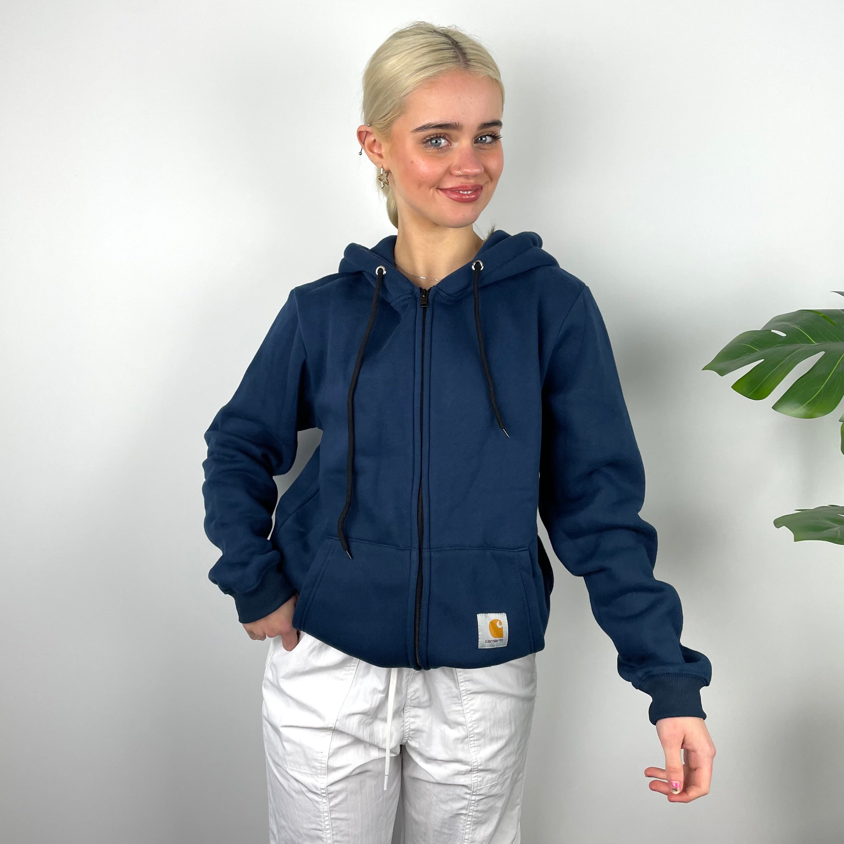 Carhartt RARE Navy Embroidered Logo Zip Up Hoodie Jacket (M)