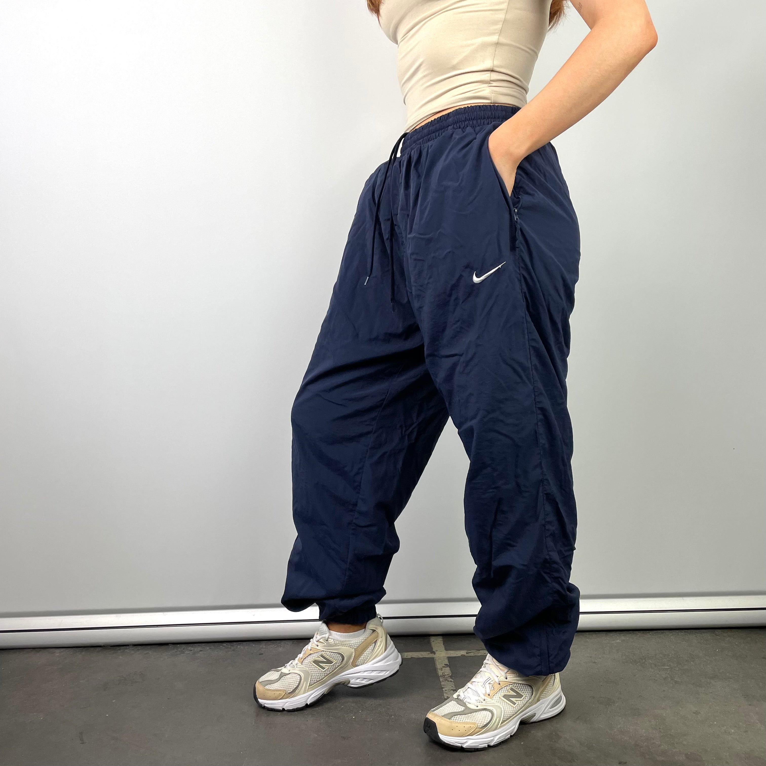 Nike Navy Embroidered Swoosh Track Pants (L)