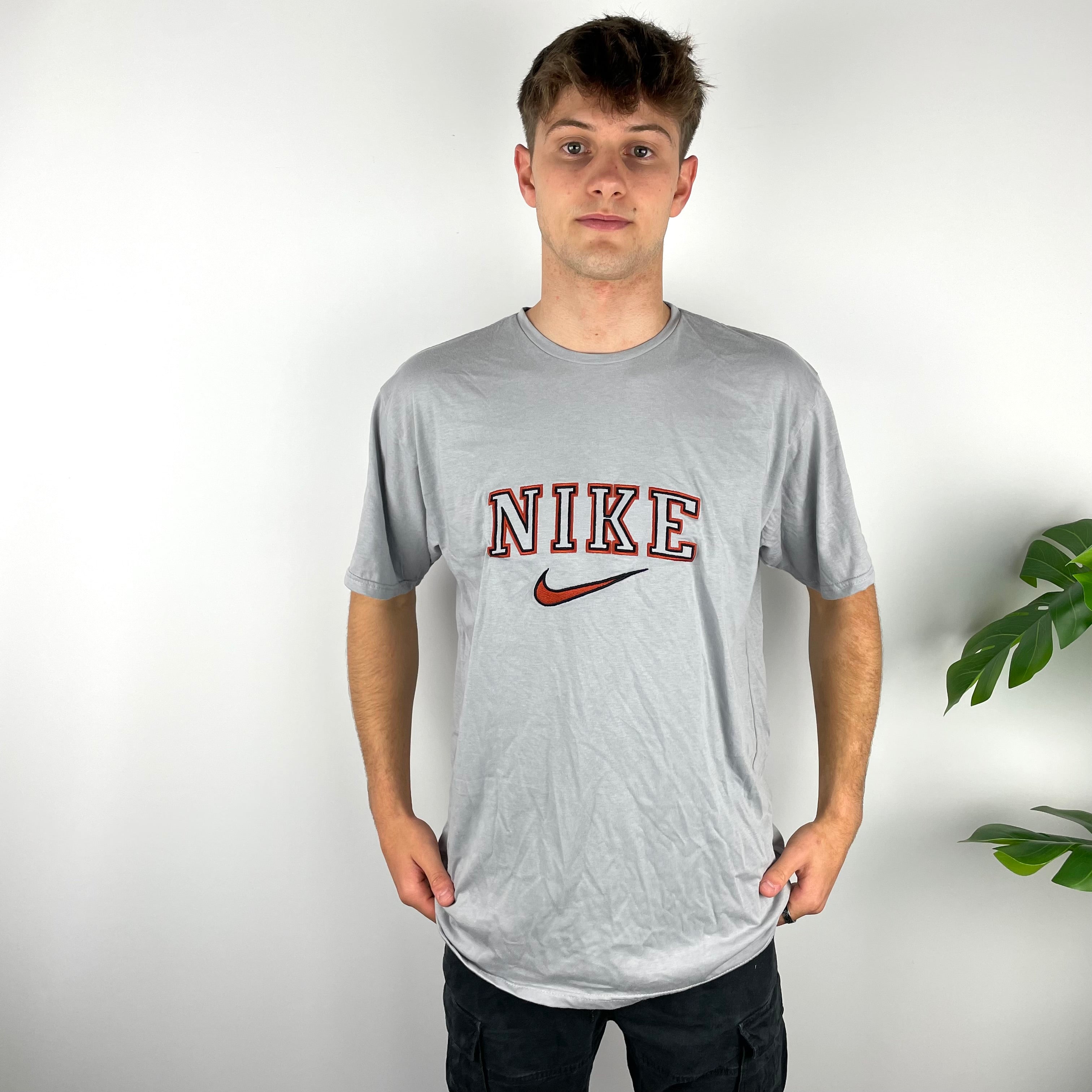 Nike RARE Grey Embroidered Spell Out T Shirt (L)