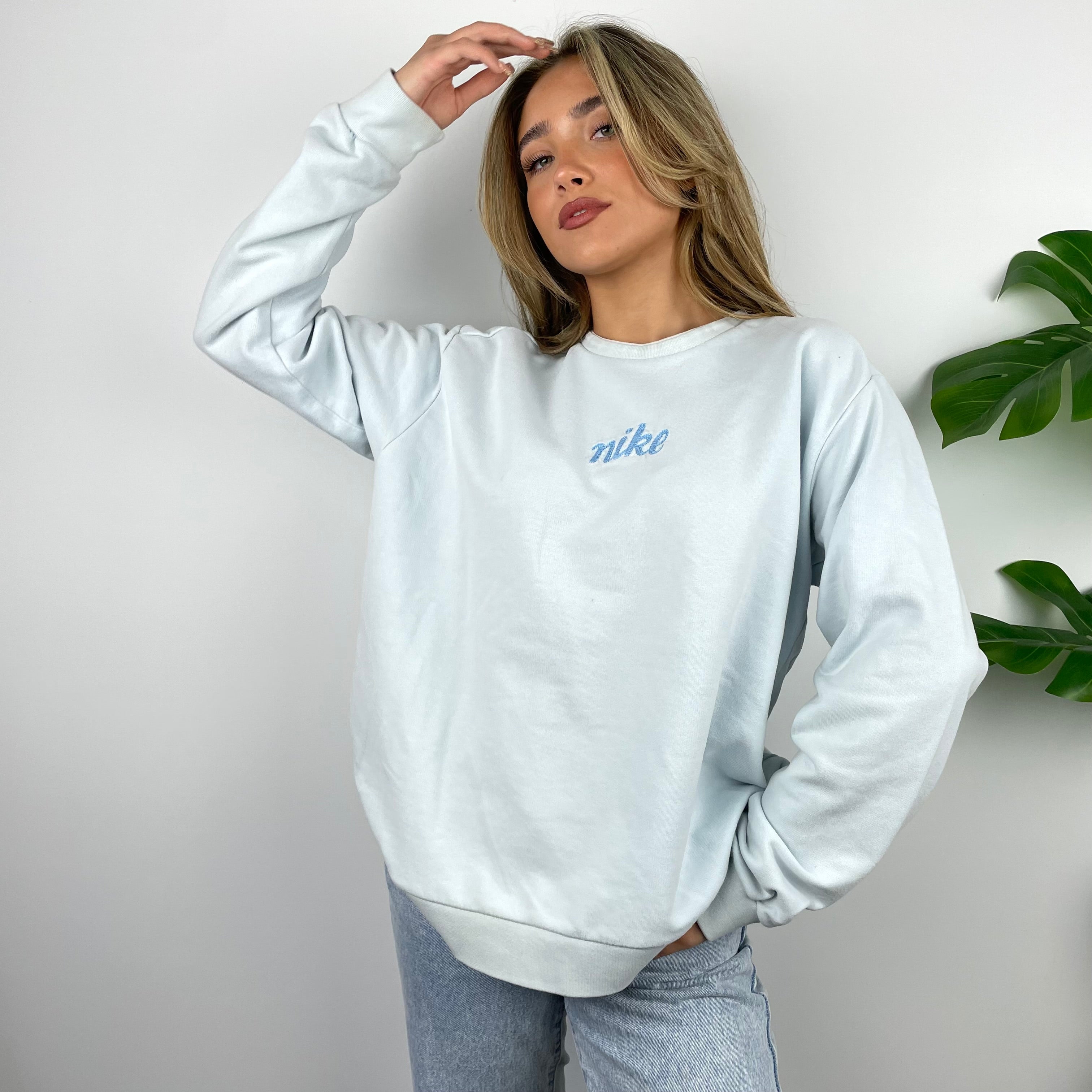 Nike RARE Baby Blue Embroidered Spell Out Sweatshirt (M)