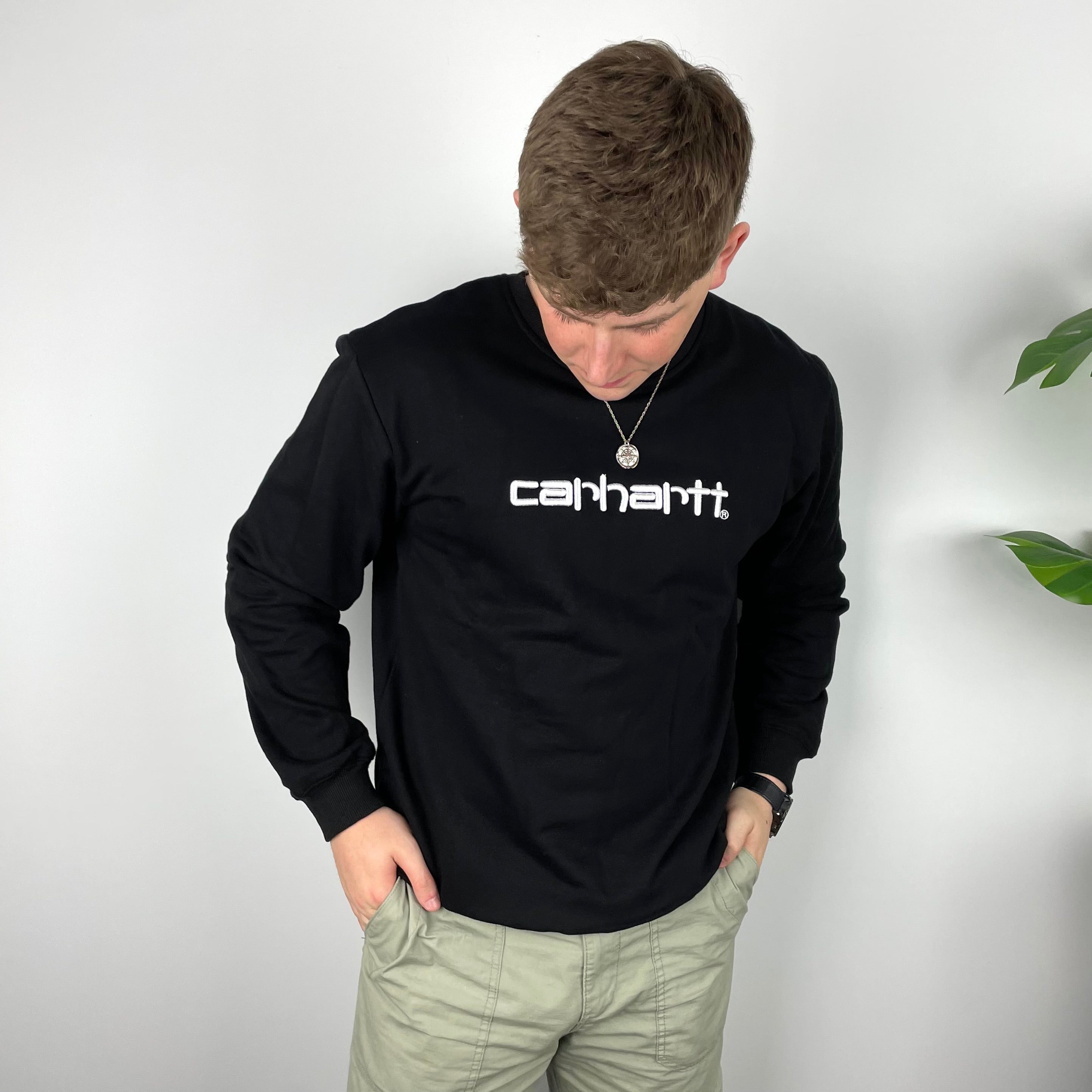 Carhartt RARE Black Embroidered Spell Out Sweatshirt (XL)