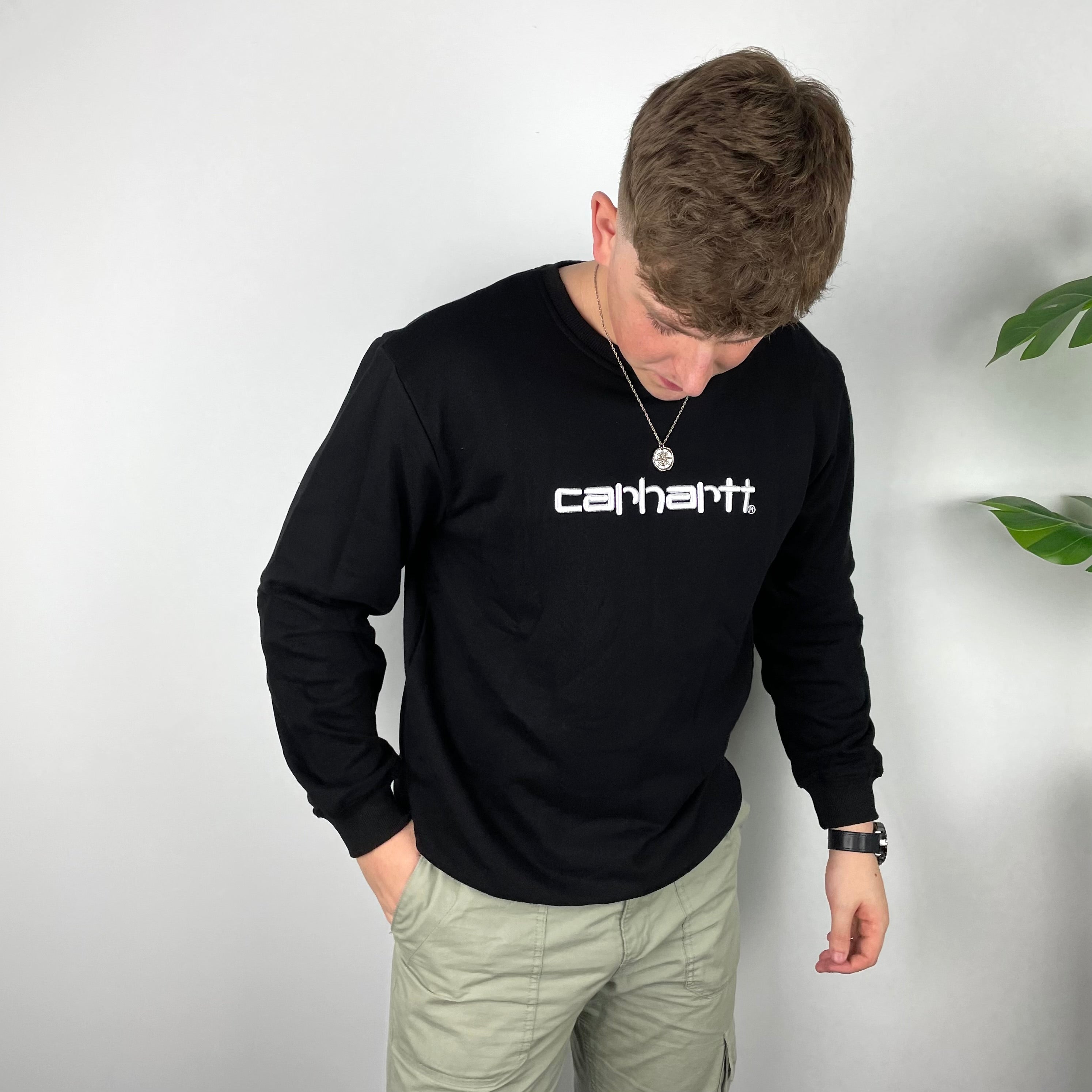 Carhartt RARE Black Embroidered Spell Out Sweatshirt (XL)