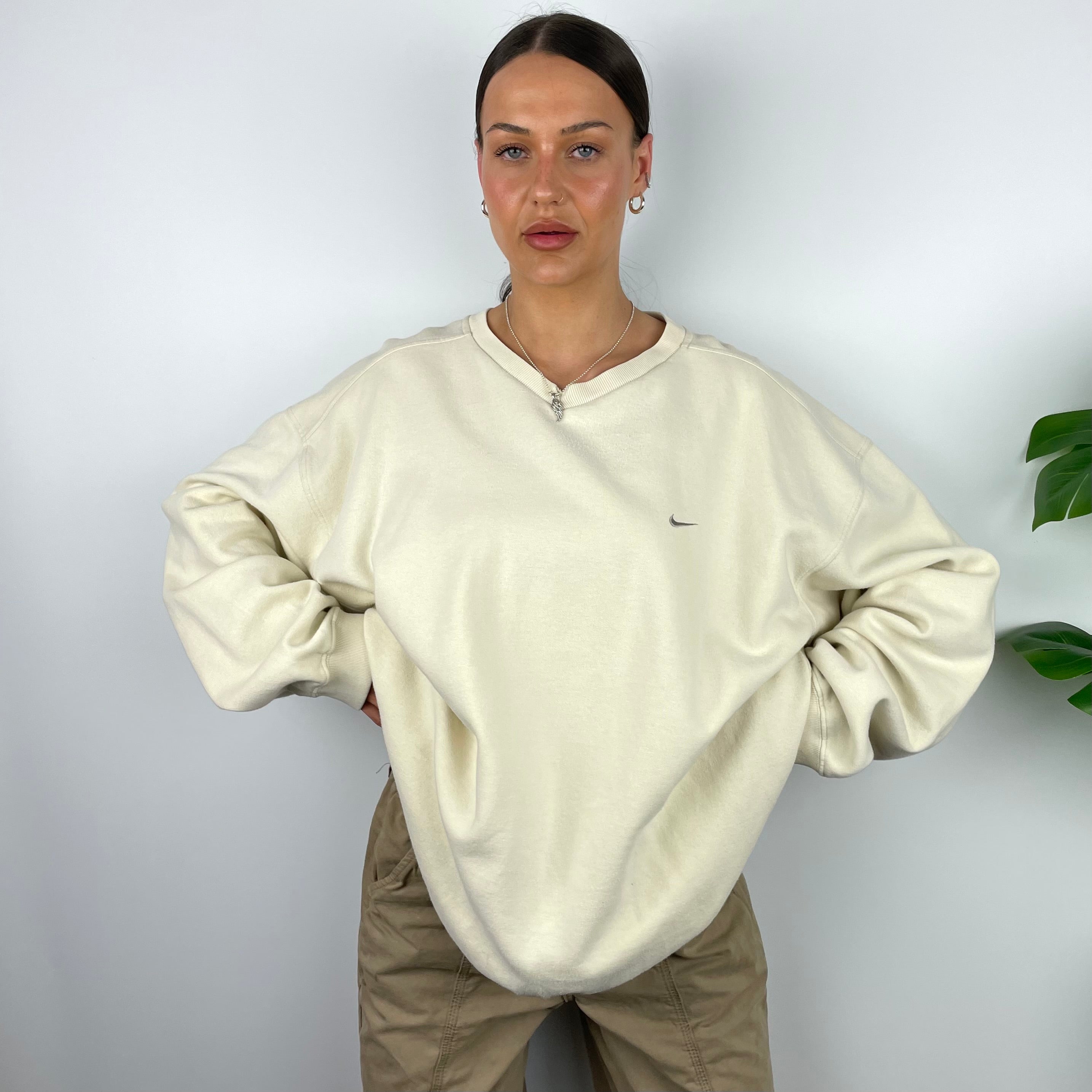 Nike RARE Cream Embroidered Swoosh Sweatshirt (XXL)