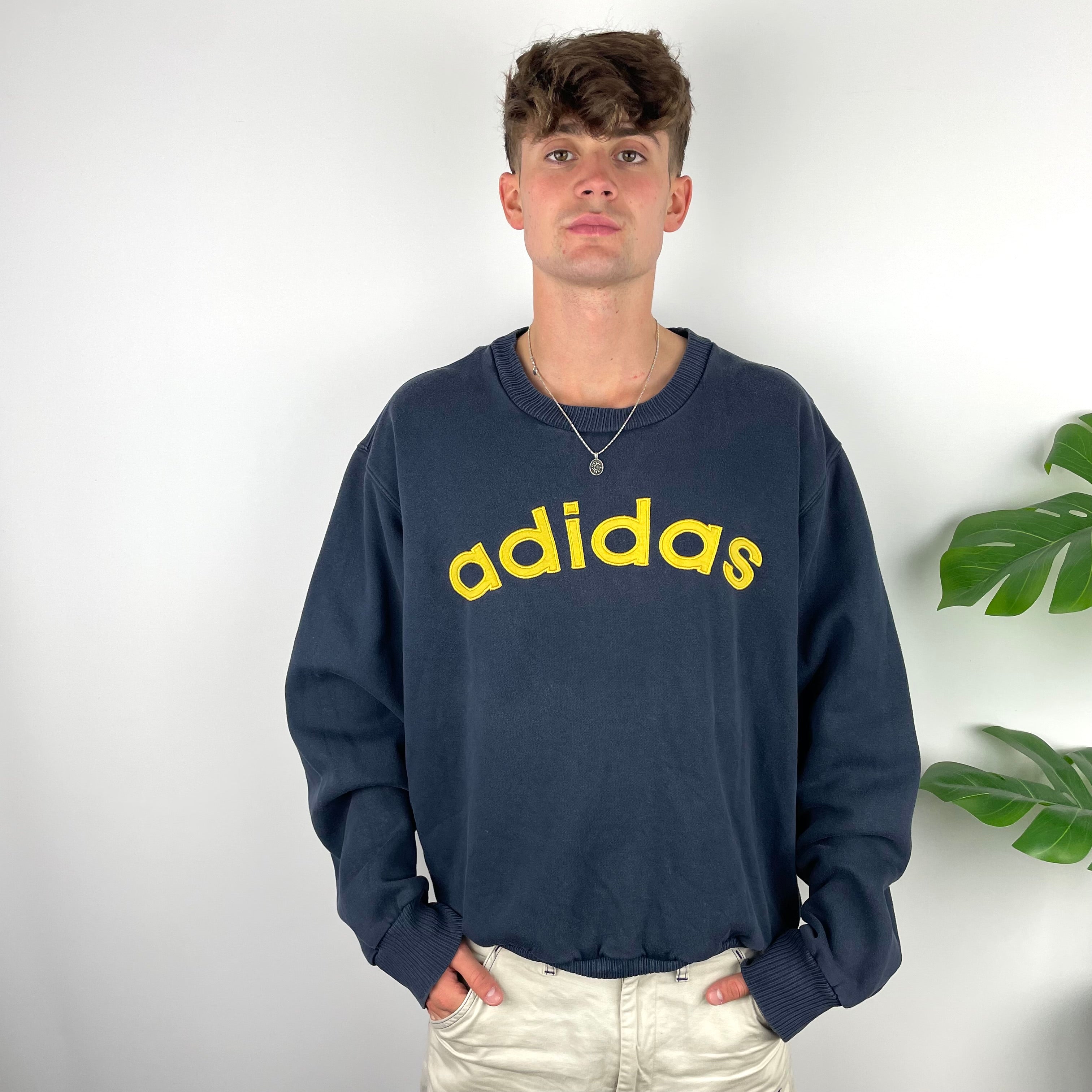 Adidas RARE Navy Embroidered Spell Out Sweatshirt (XXL)