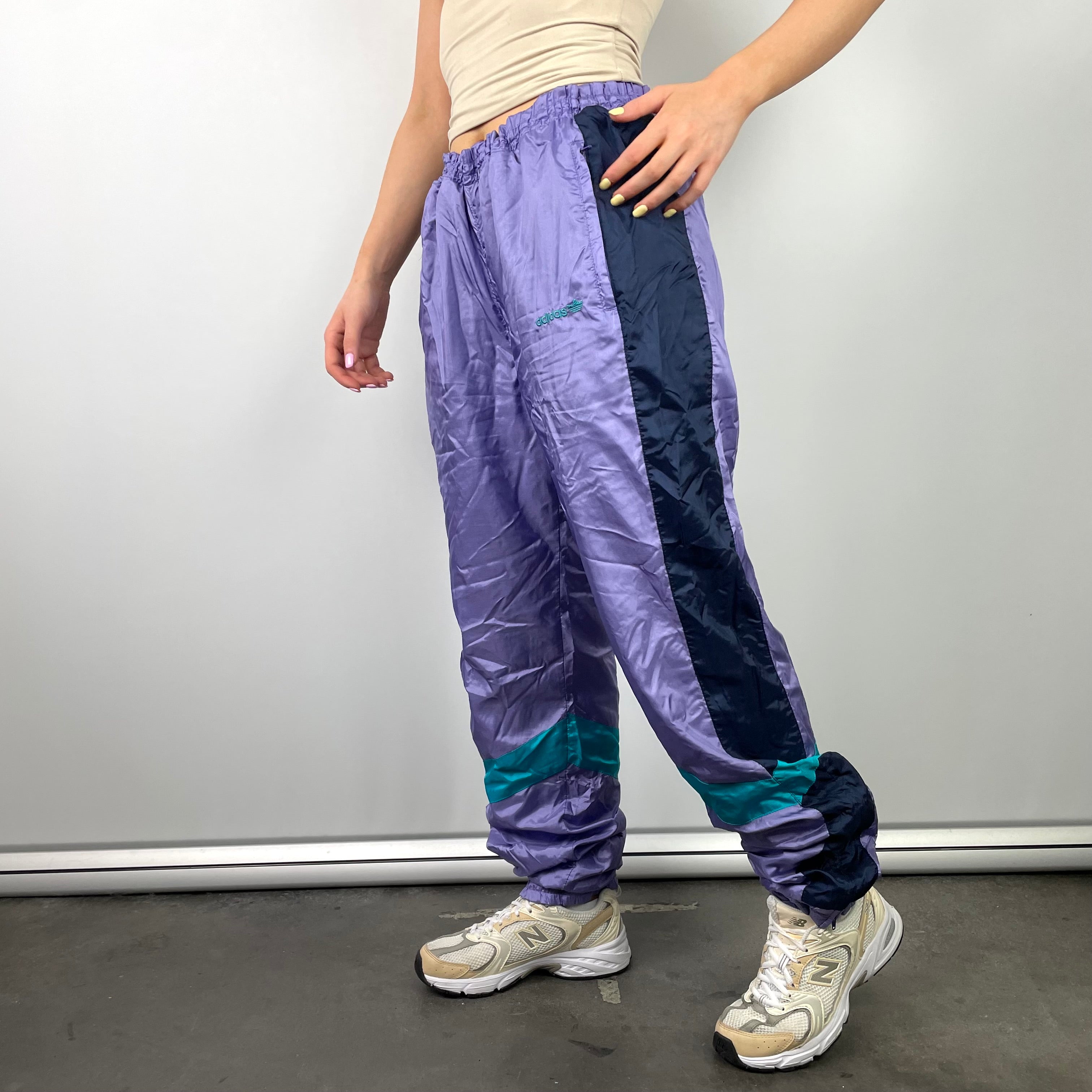Adidas Purple Embroidered Spell Out Track Pants (L)