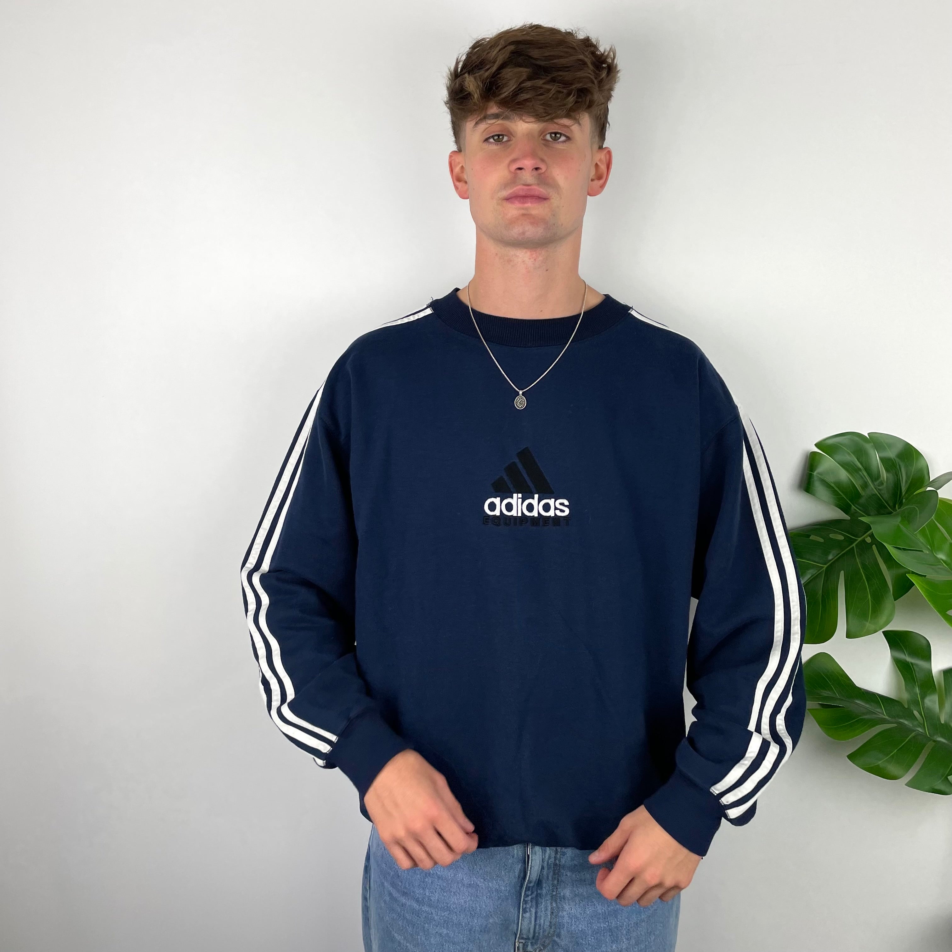 Adidas Equipment RARE Navy Embroidered Spell Out Sweatshirt (XL)