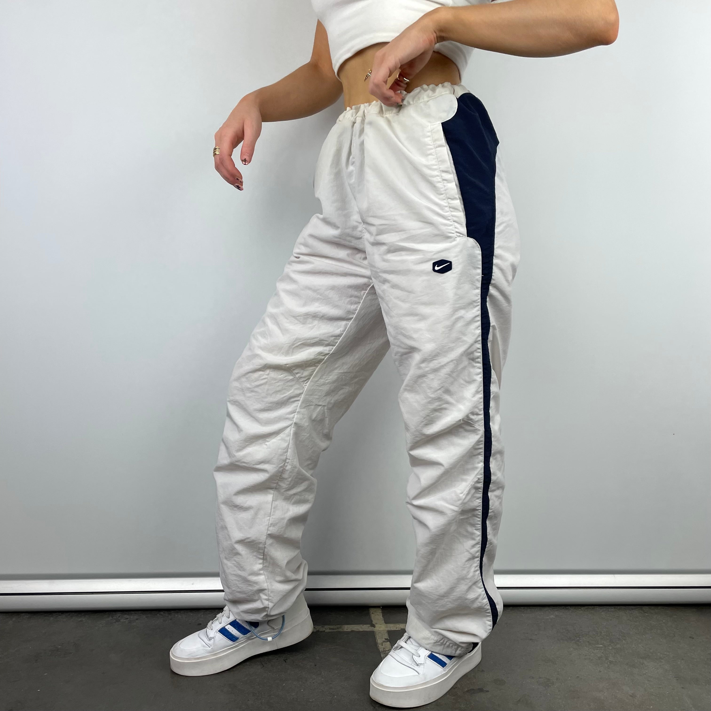 Nike White Embroidered Swoosh Track Pants (S)