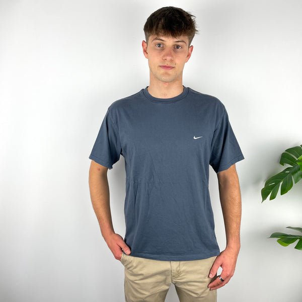 Nike RARE Dusty Blue Embroidered Swoosh T Shirt (M)