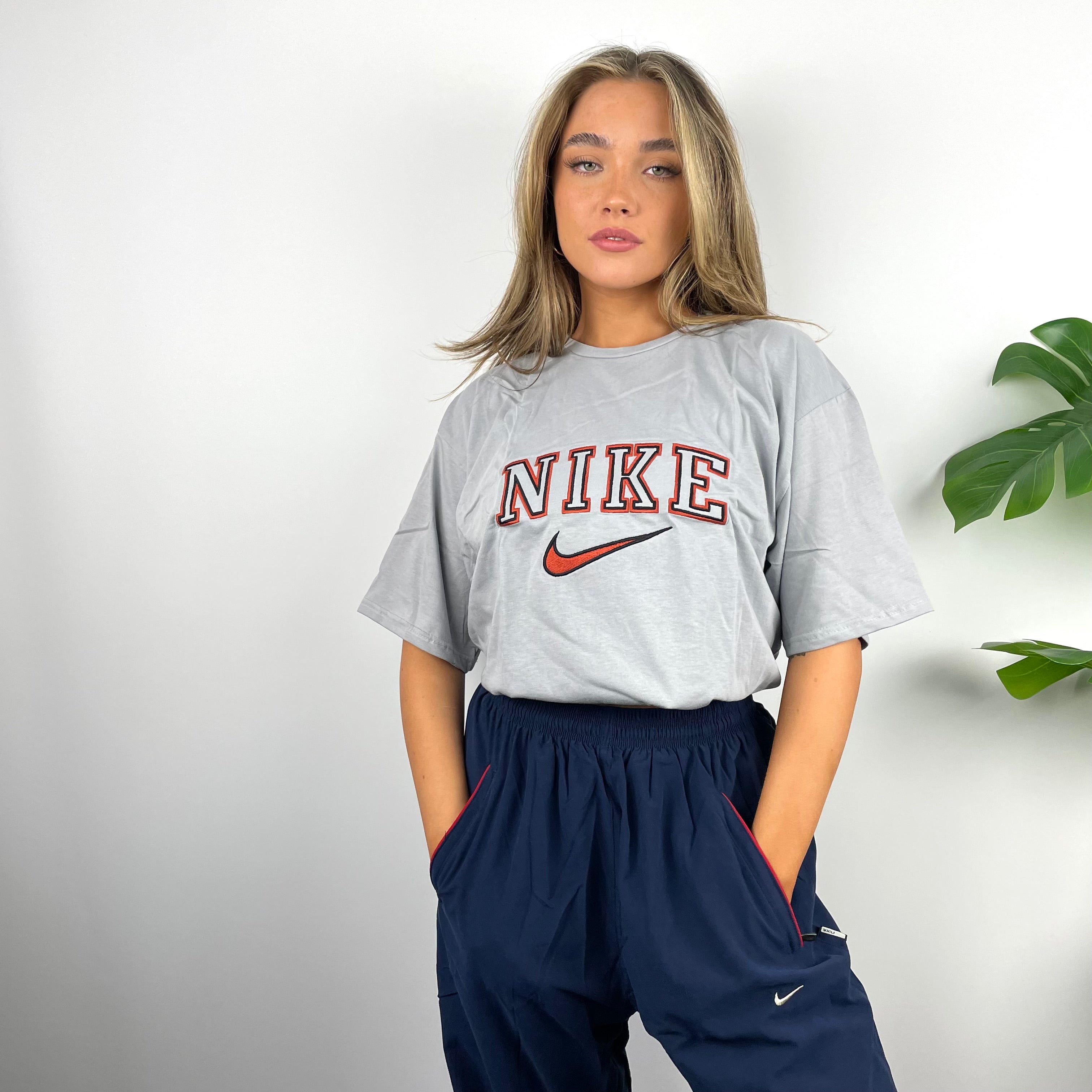 Nike RARE Grey Embroidered Spell Out T Shirt (L)