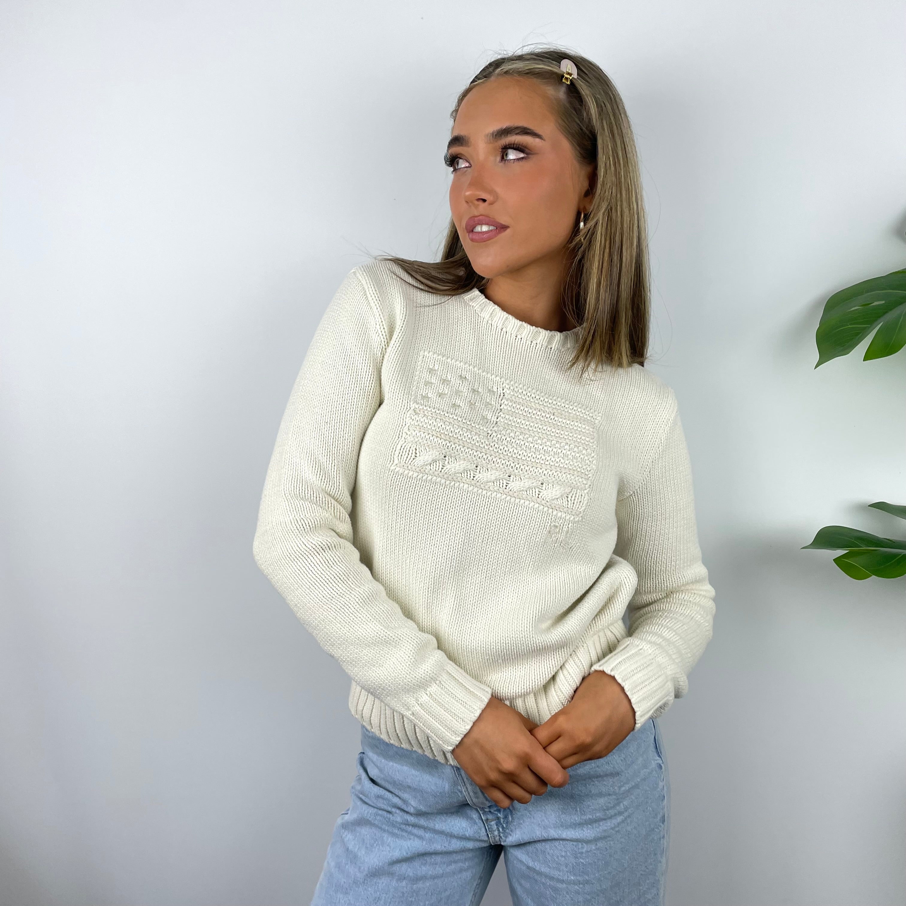 Polo Ralph Lauren RARE Cream Embroidered Spell Out Knitted Sweater (XS)