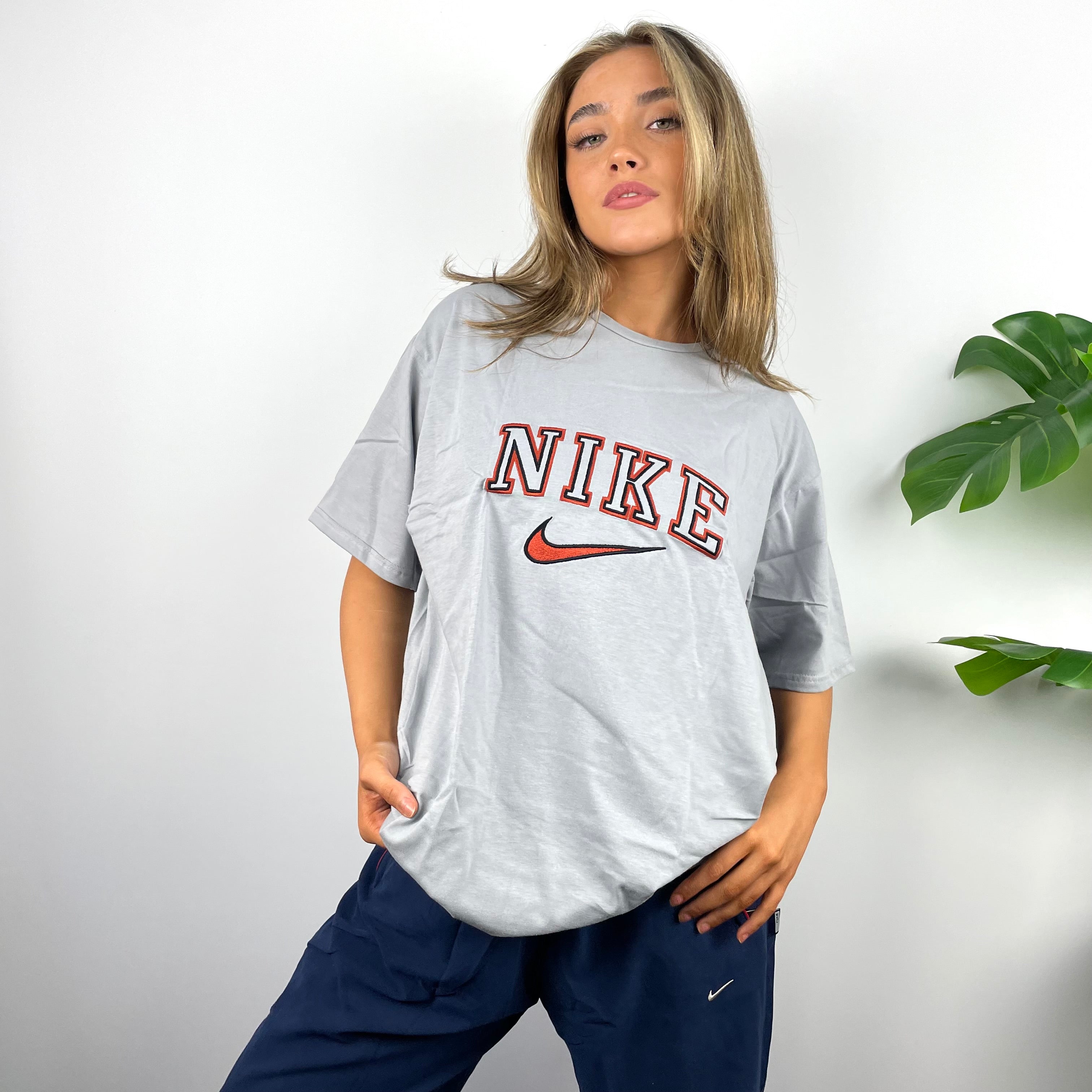 Nike RARE Grey Embroidered Spell Out T Shirt (L)