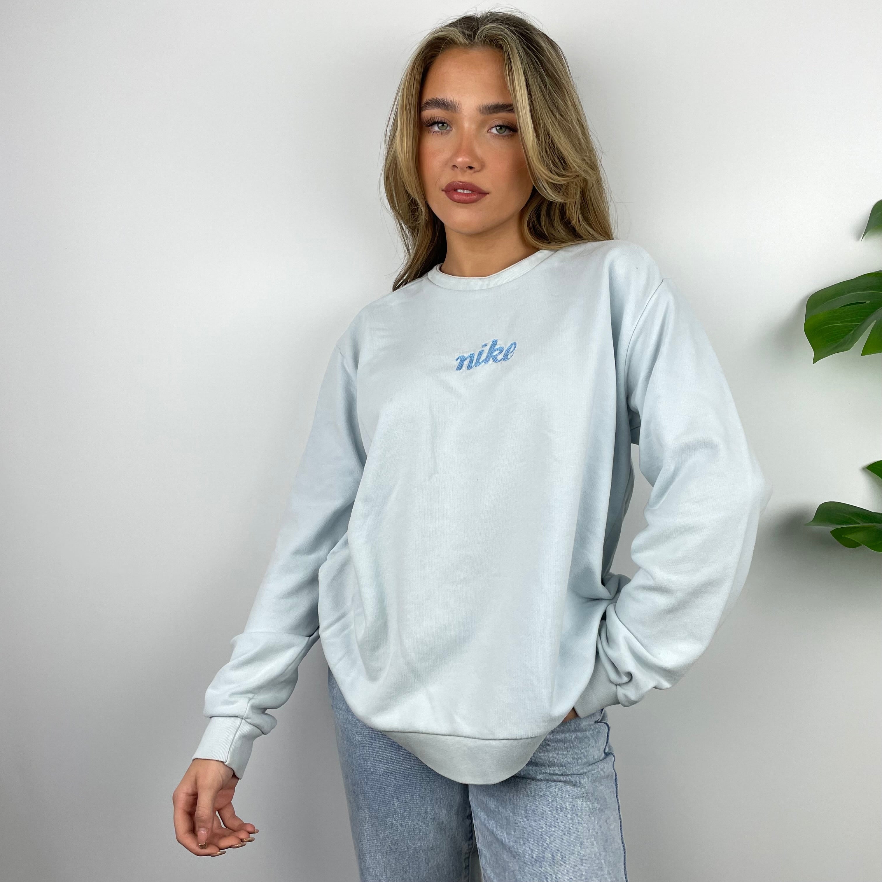 Nike RARE Baby Blue Embroidered Spell Out Sweatshirt (M)