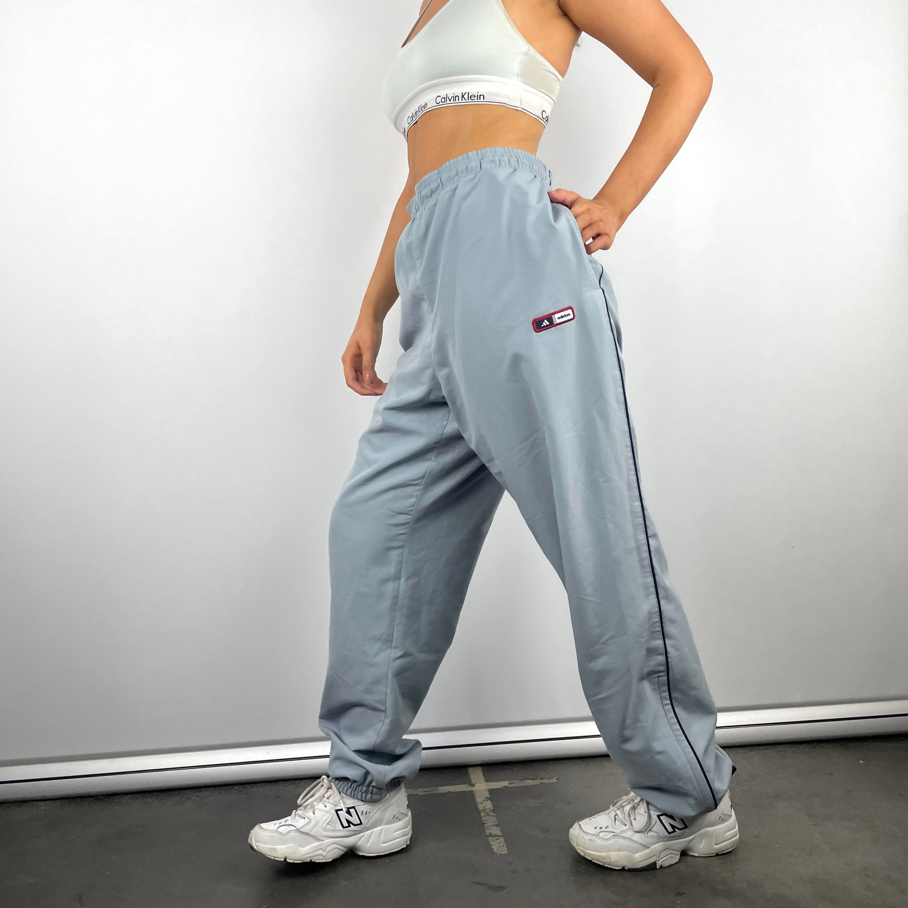 Adidas Baby Blue Embroidered Spell Out Track Pants (XL)