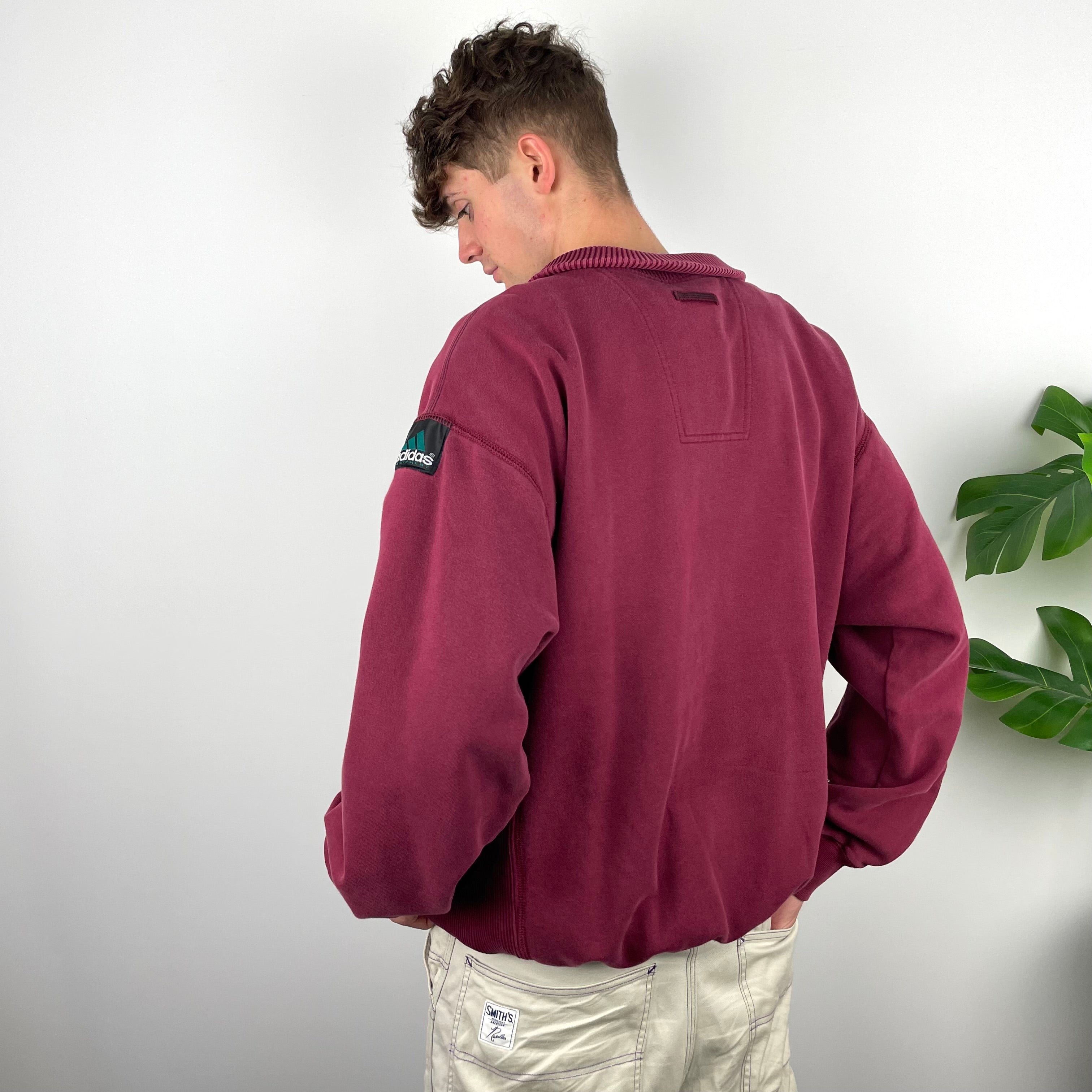 Adidas Equipment EQT RARE Maroon Embroidered Spell Out Quarter Zip Sweatshirt (XL)
