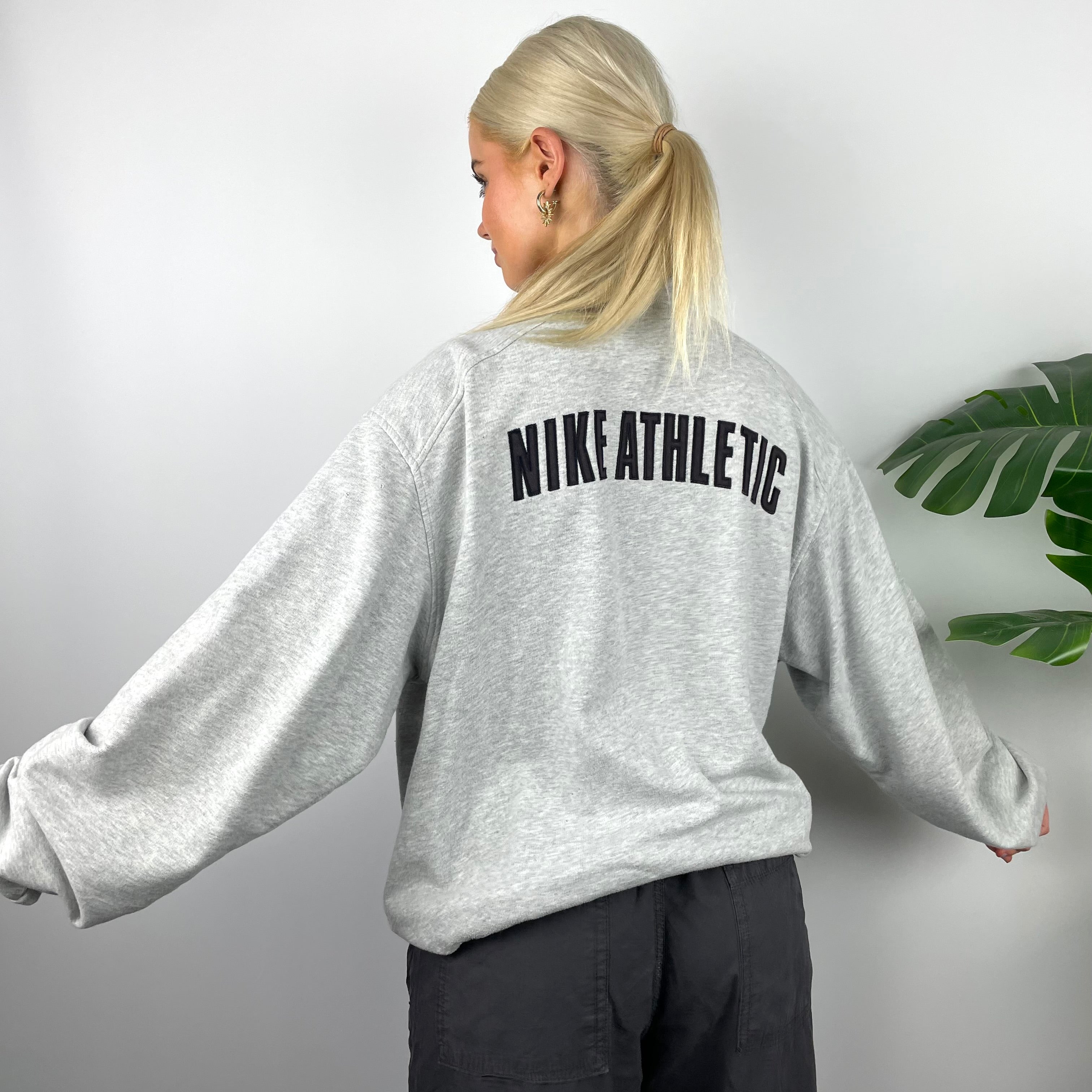 Nike RARE Grey Embroidered Spell Out Zip Up Jacket (M)