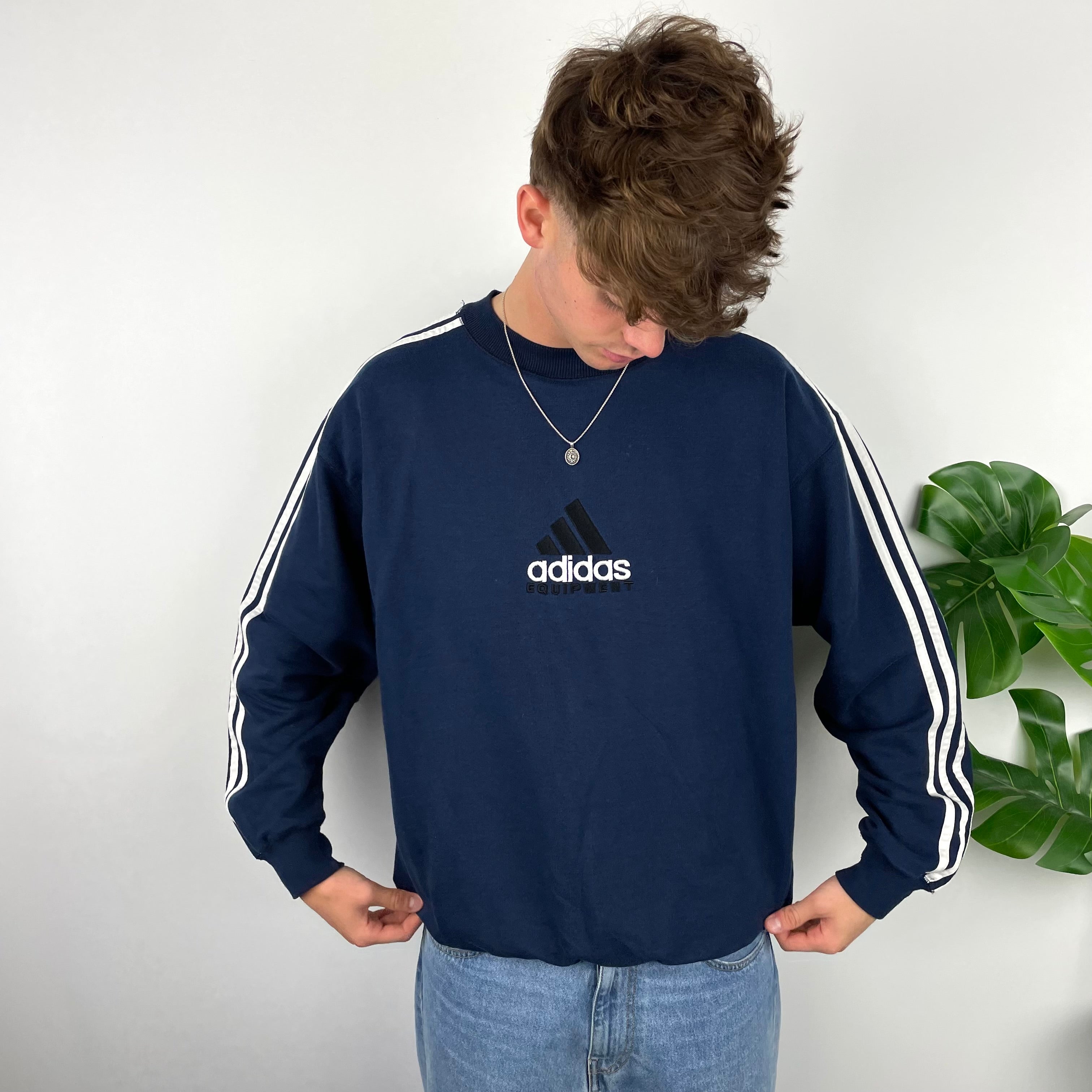 Adidas Equipment RARE Navy Embroidered Spell Out Sweatshirt (XL)
