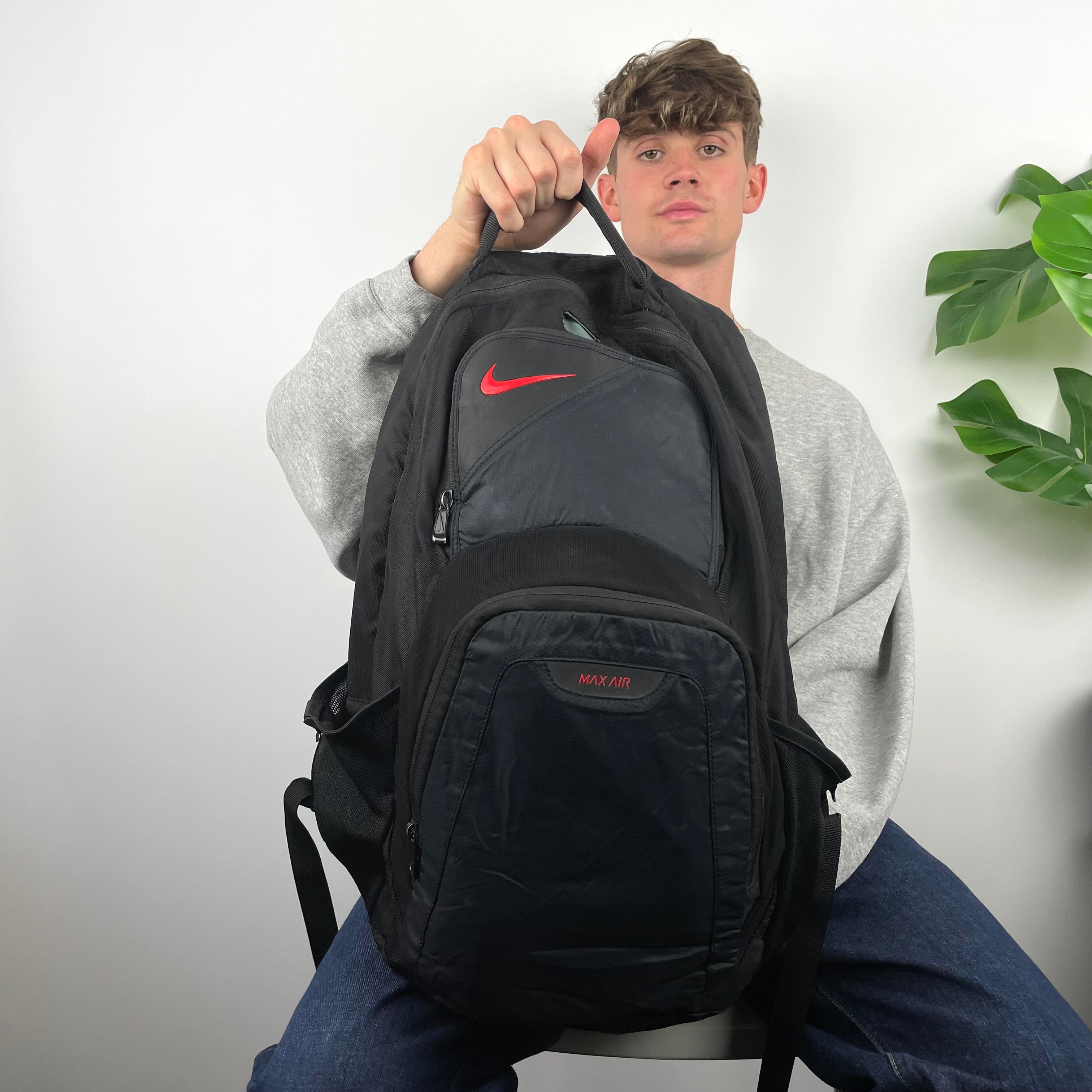 nike backpacks max air india Nike Air Max RARE Black Embroidered Spell Out Backpack – Jamie Online Vintage