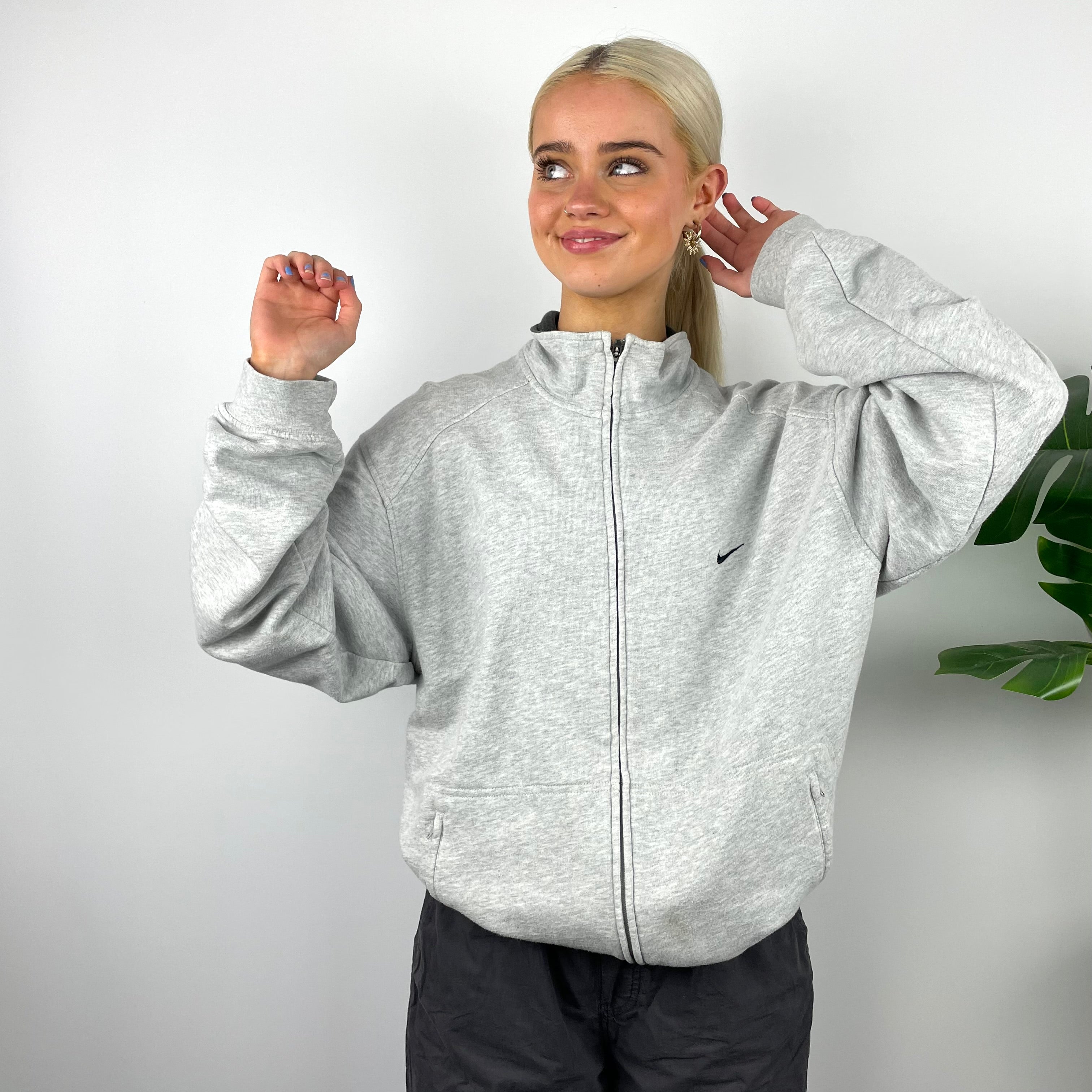Nike RARE Grey Embroidered Spell Out Zip Up Jacket (M)