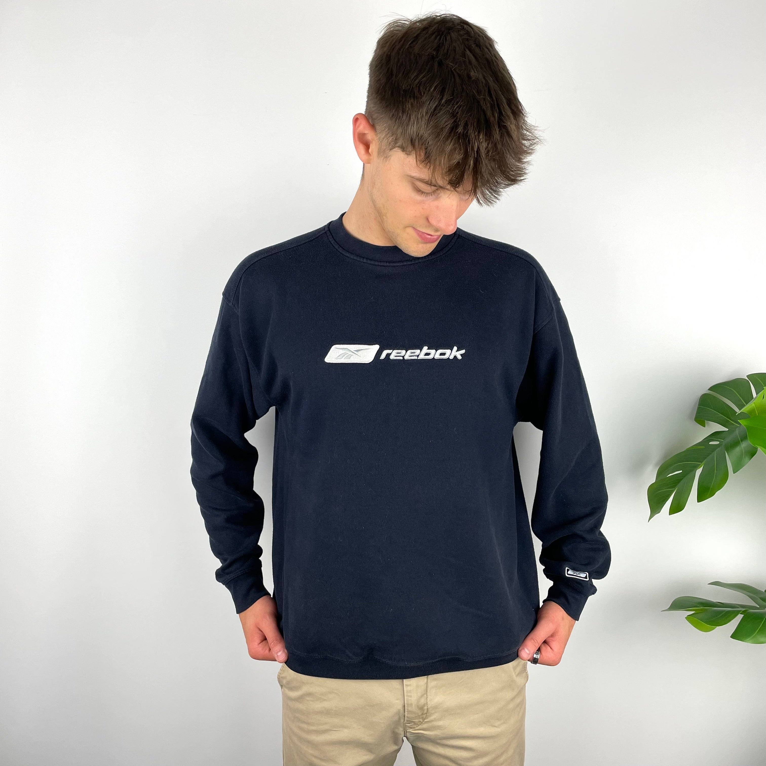 Reebok RARE Navy Embroidered Spell Out Sweatshirt (M)
