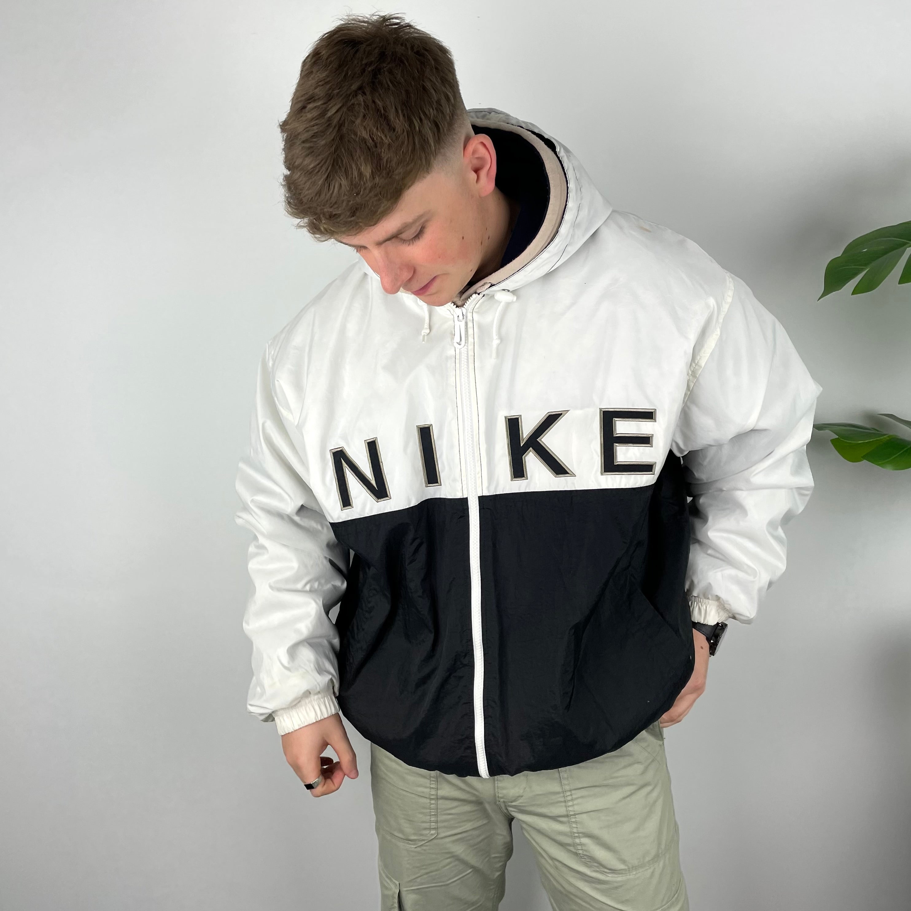 Nike RARE Black & White Embroidered Spell Out Padded Jacket (XXL)