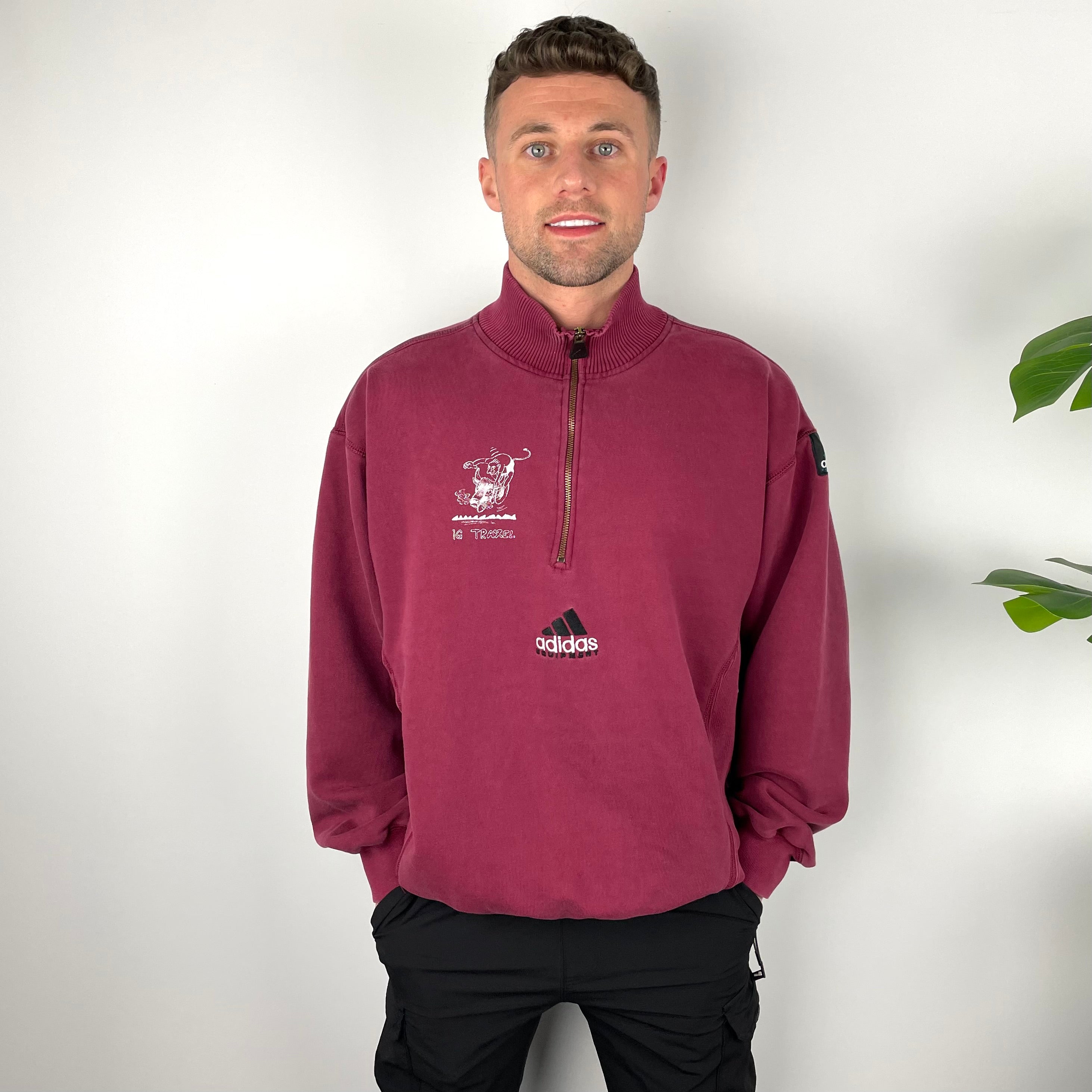 Adidas Equipment EQT RARE Maroon Embroidered Spell Out Quarter Zip Sweatshirt (XL)