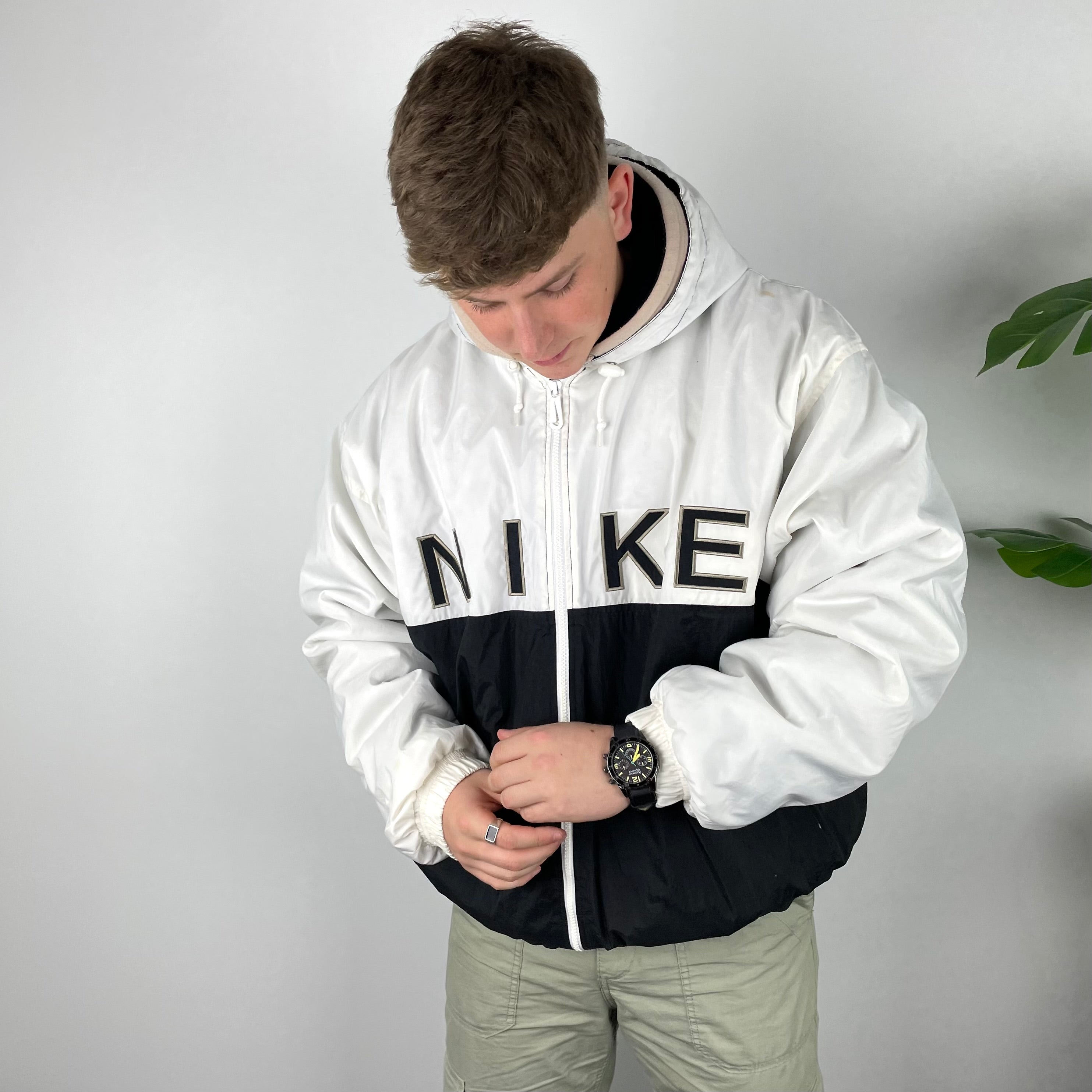 Nike RARE Black & White Embroidered Spell Out Padded Jacket (XXL)