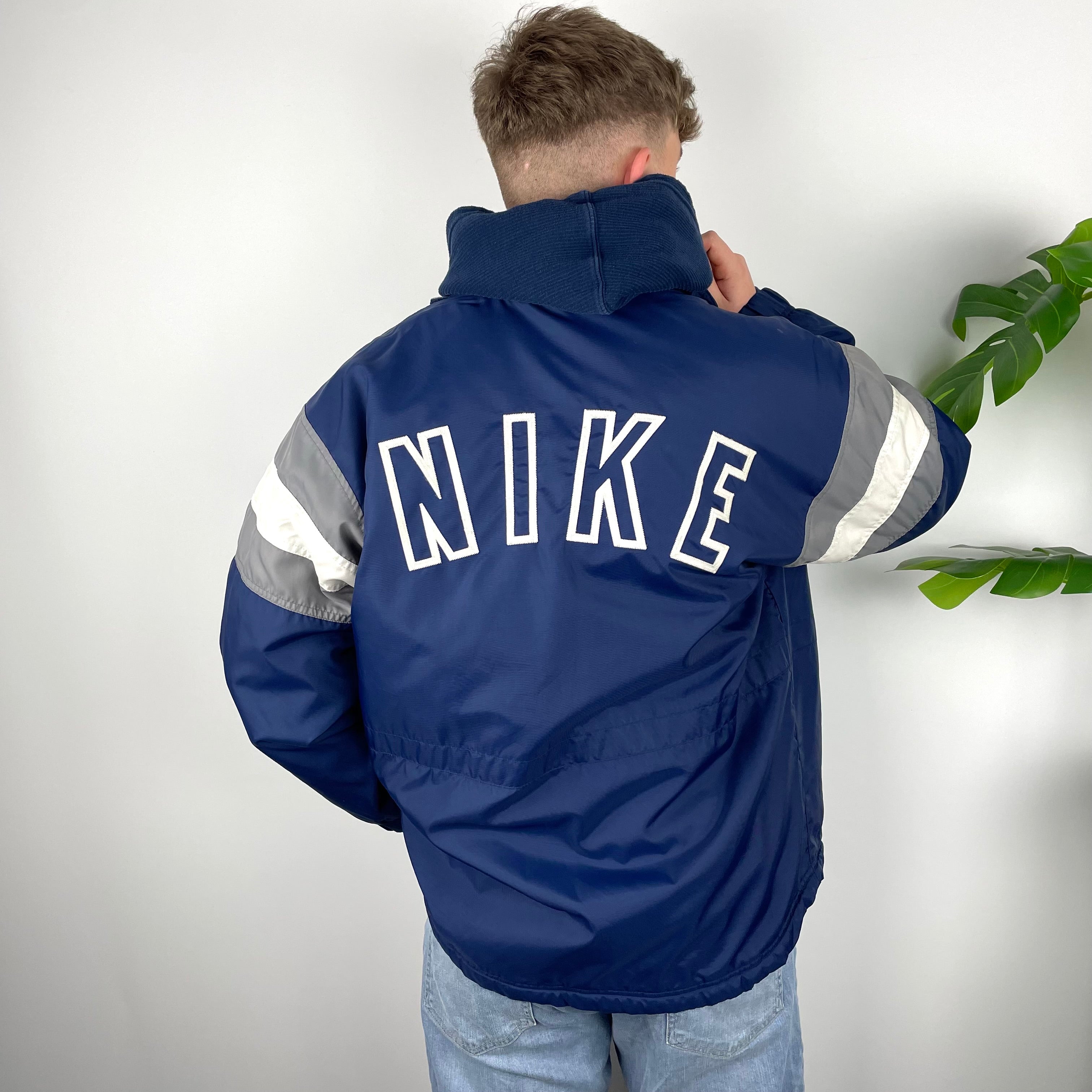 Nike RARE Navy Embroidered Spell Out Padded Jacket (M)
