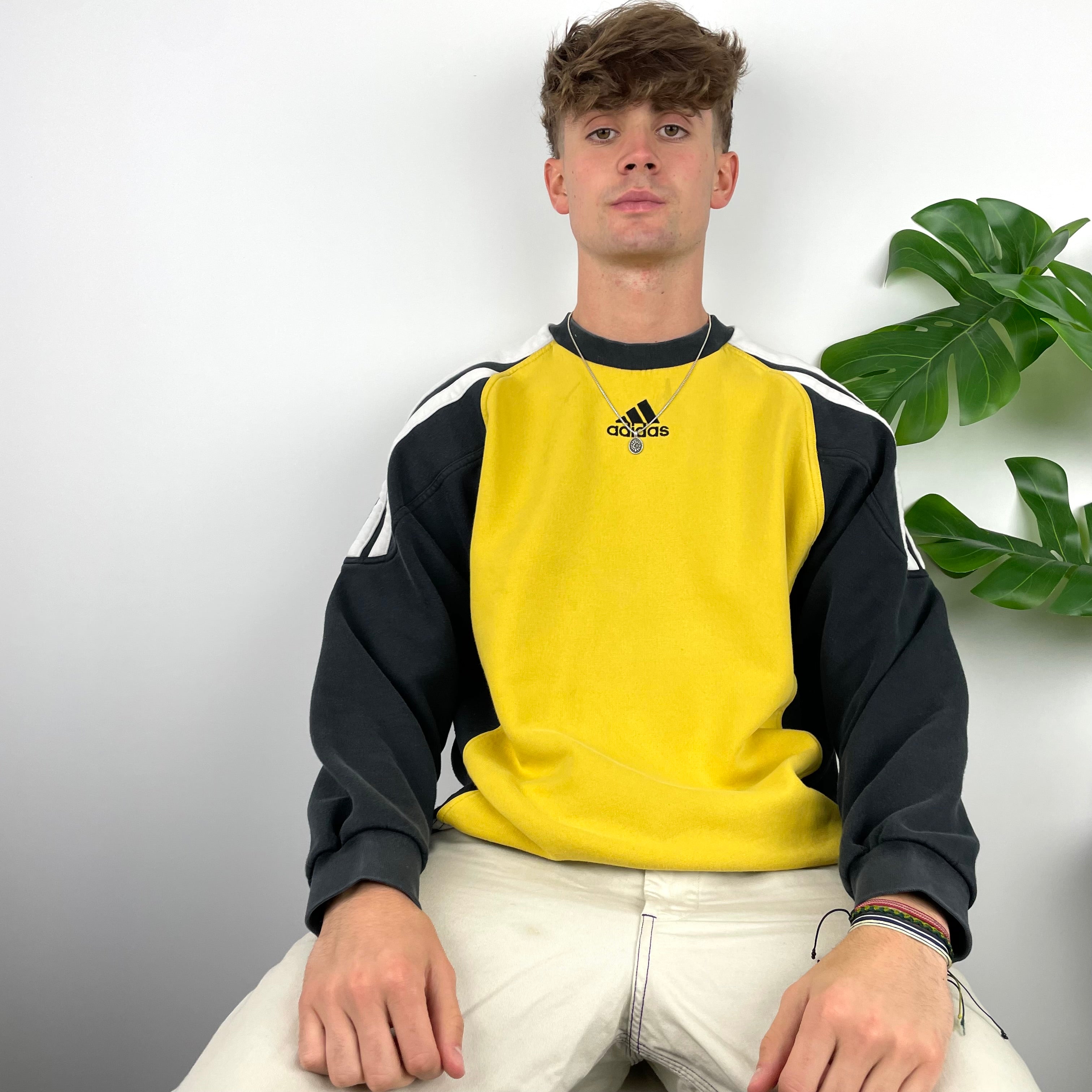 Adidas RARE Yellow Embroidered Spell Out Sweatshirt (L)