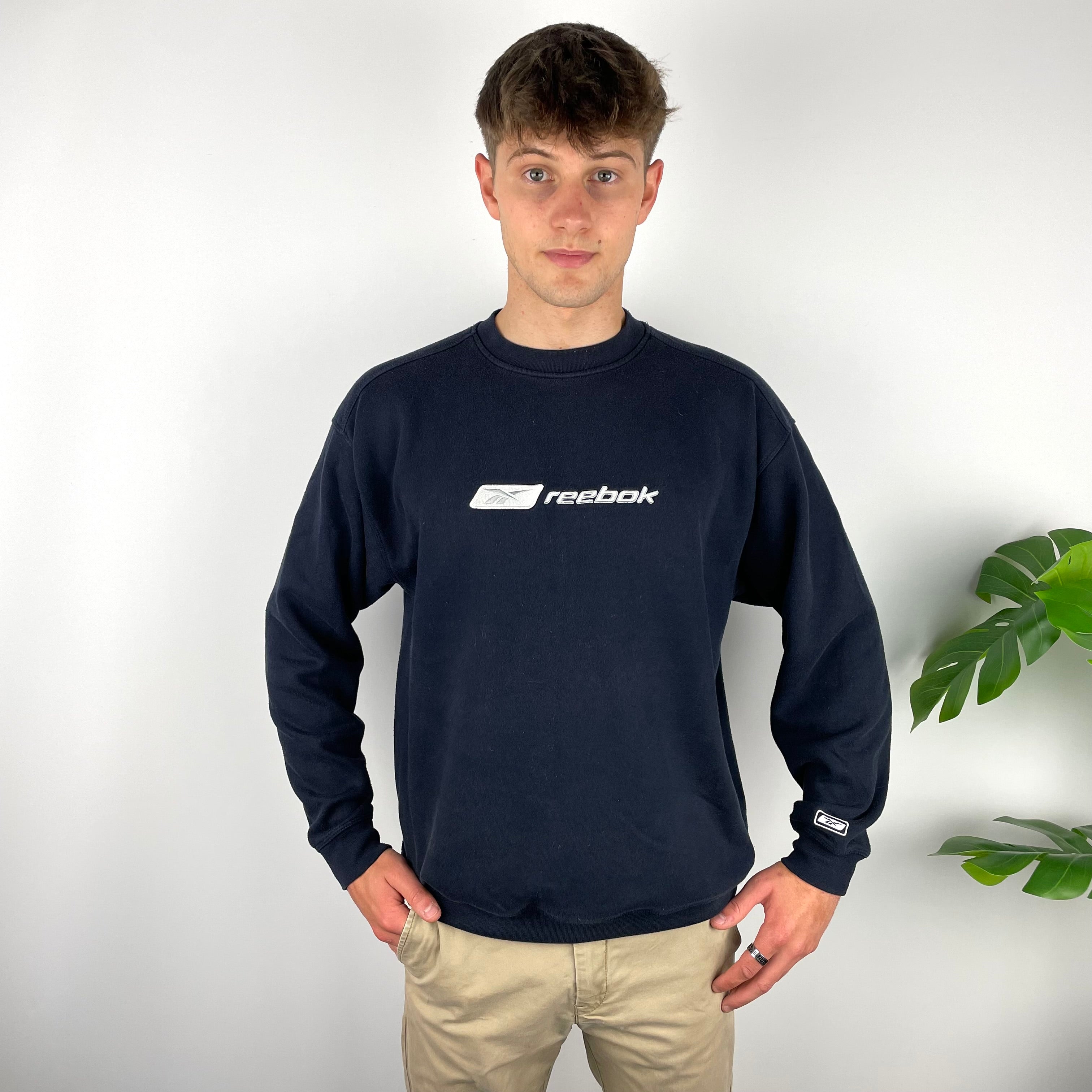 Reebok RARE Navy Embroidered Spell Out Sweatshirt (M)