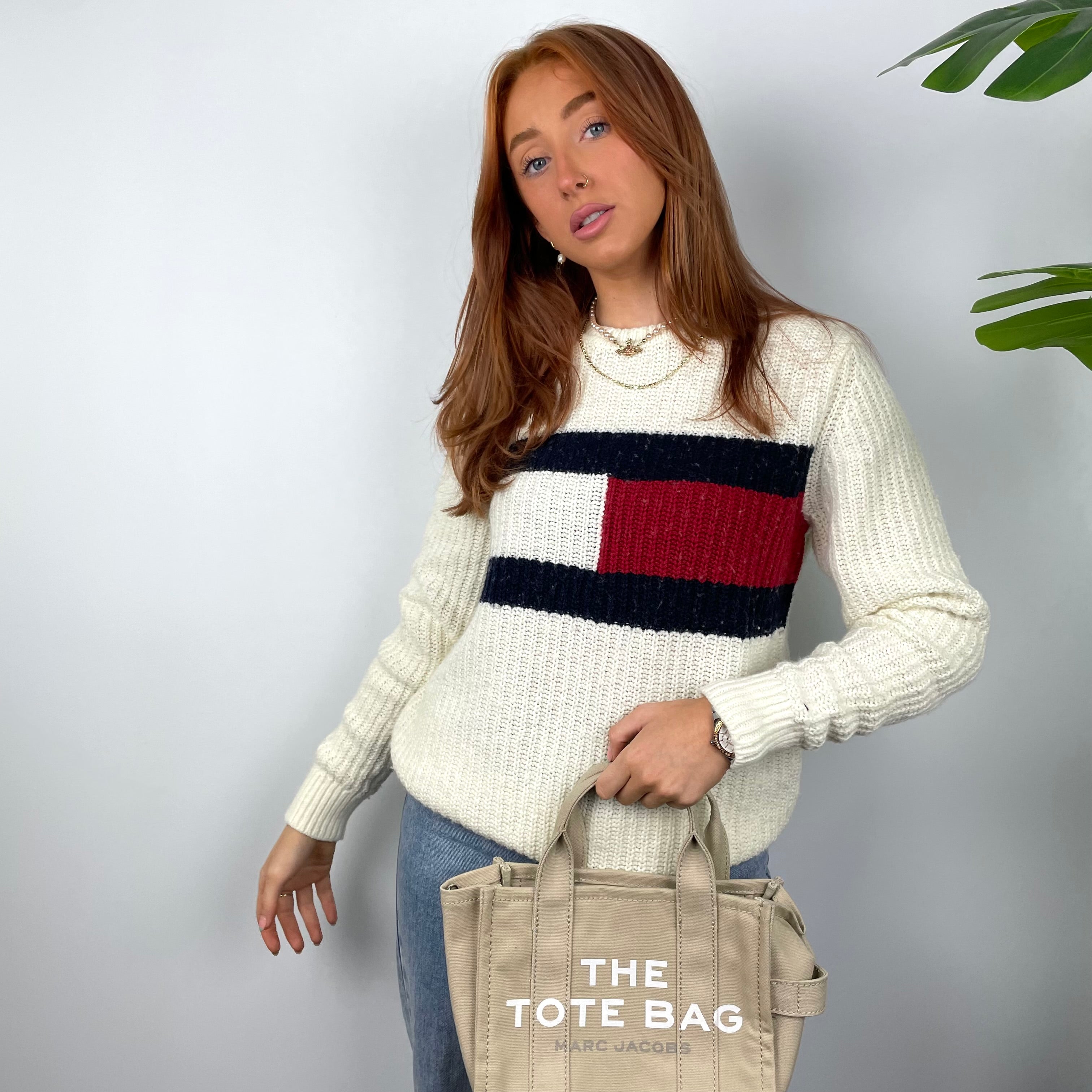 Tommy Hilfiger RARE Cream Logo Knitted Sweater (M)