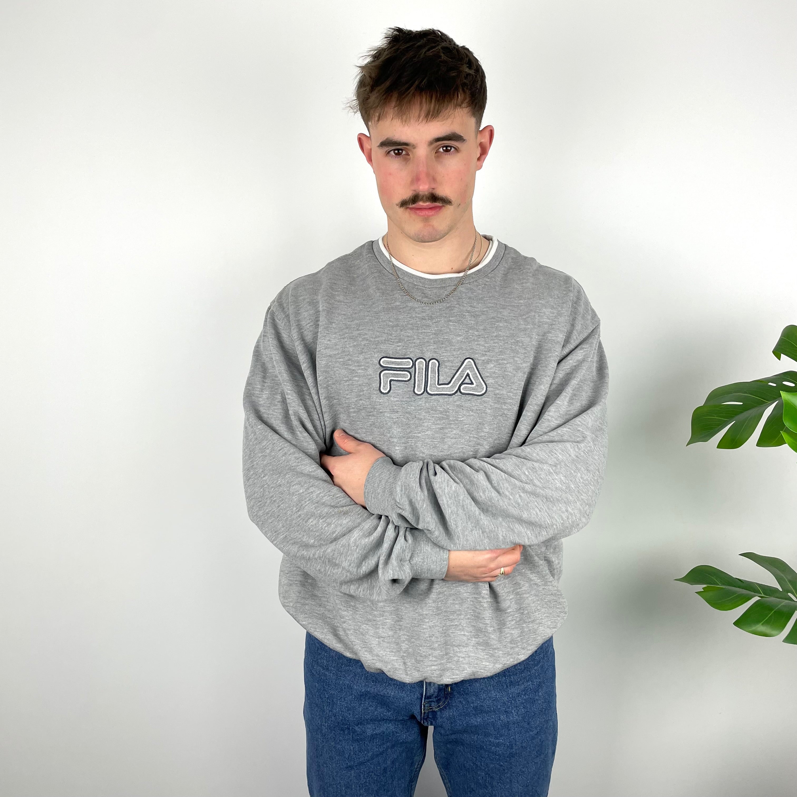 FILA RARE Grey Embroidered Spell Out Sweatshirt (XXL)