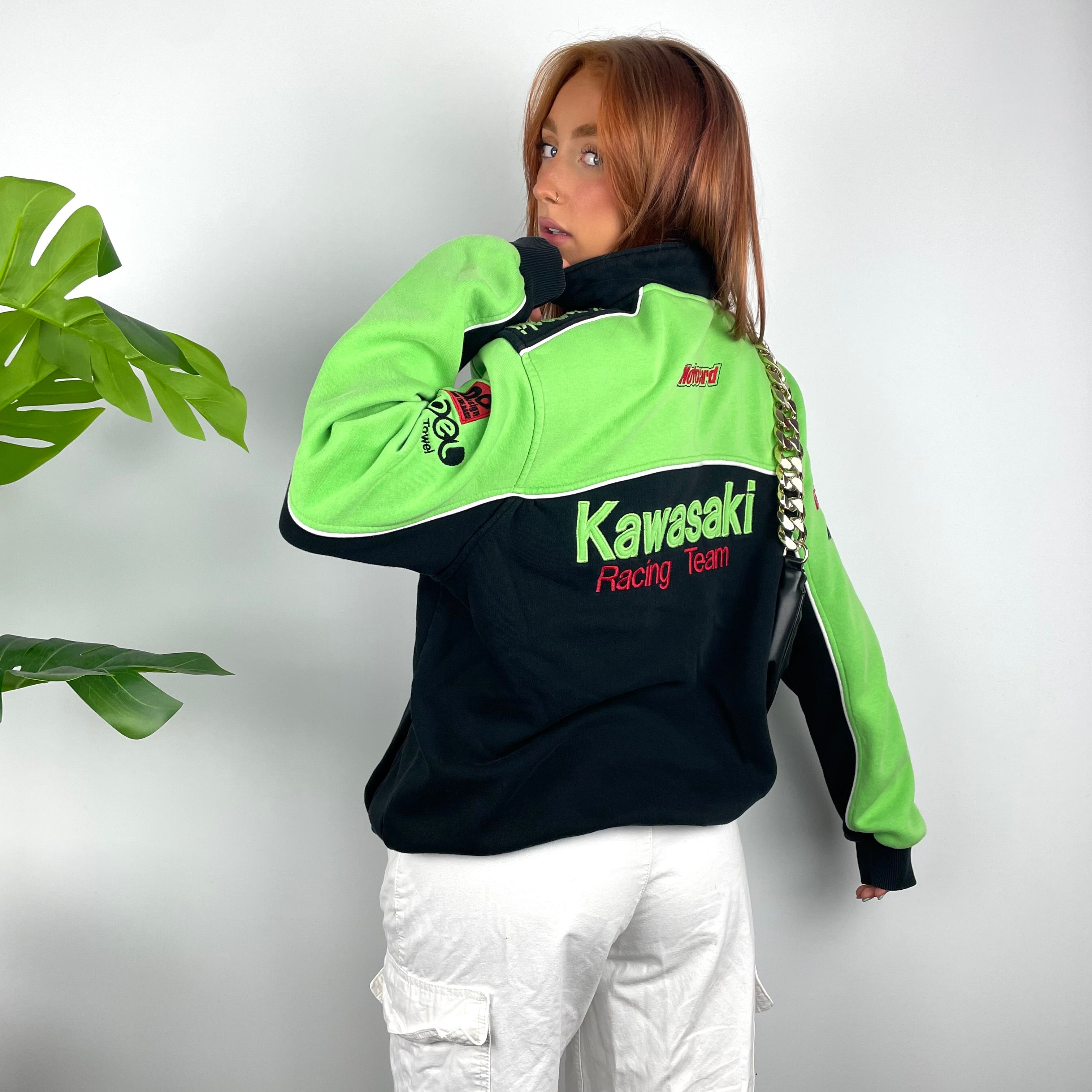 Kawasaki Racing RARE Black & Green Embroidered Spell Out Zip Up Jacket (L)