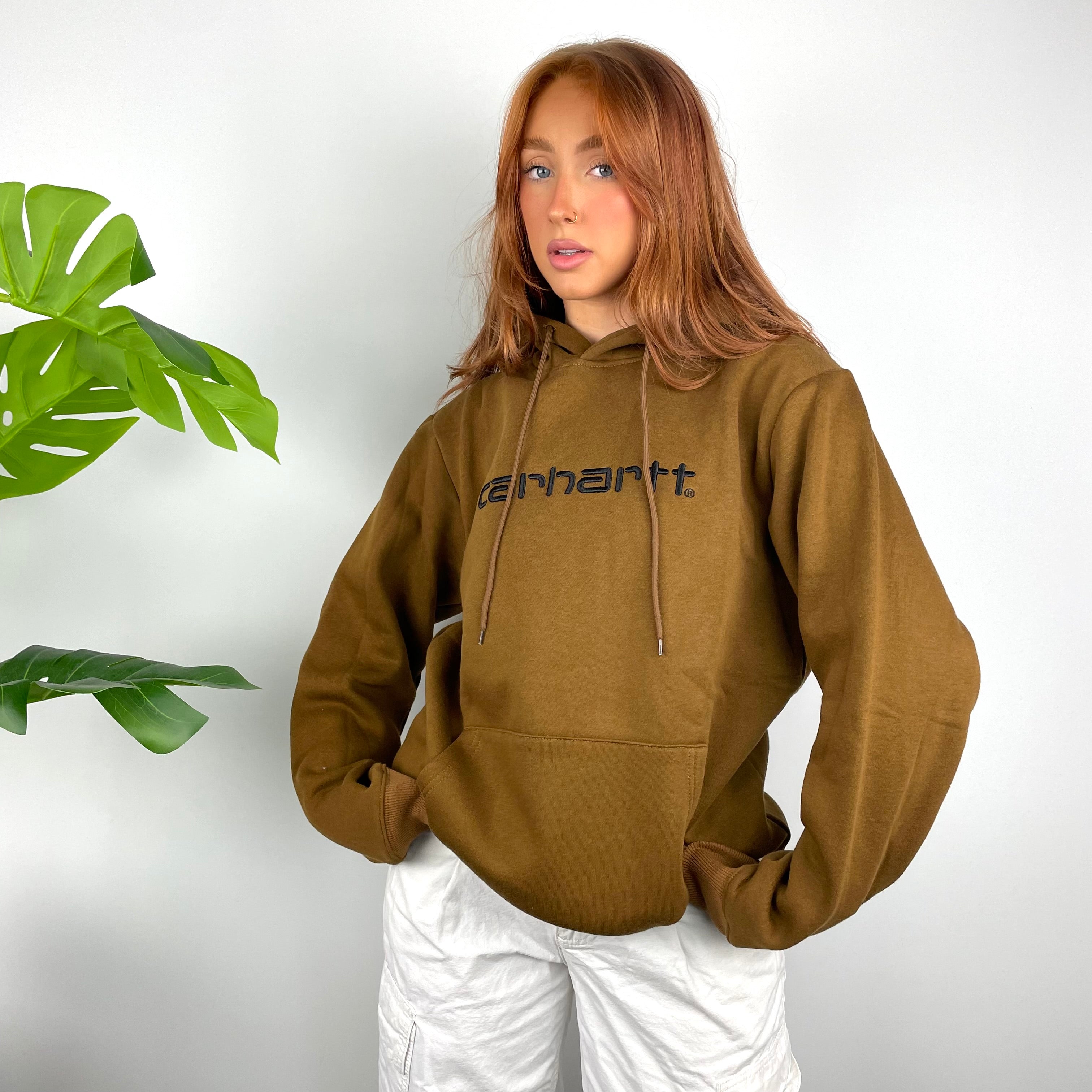 Carhartt RARE Tan Brown Embroidered Spell Out Hoodie (M)