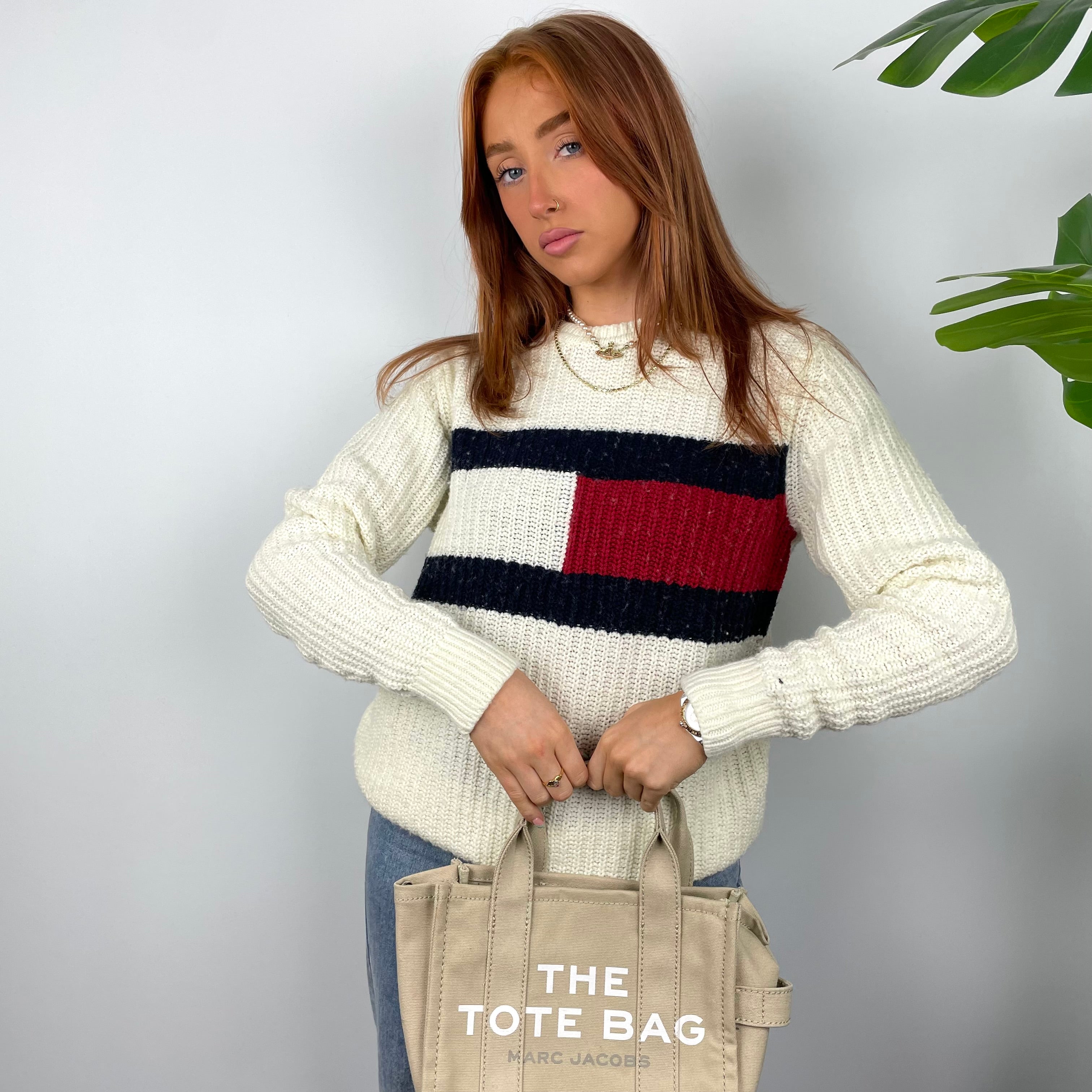 Tommy Hilfiger RARE Cream Logo Knitted Sweater (M)
