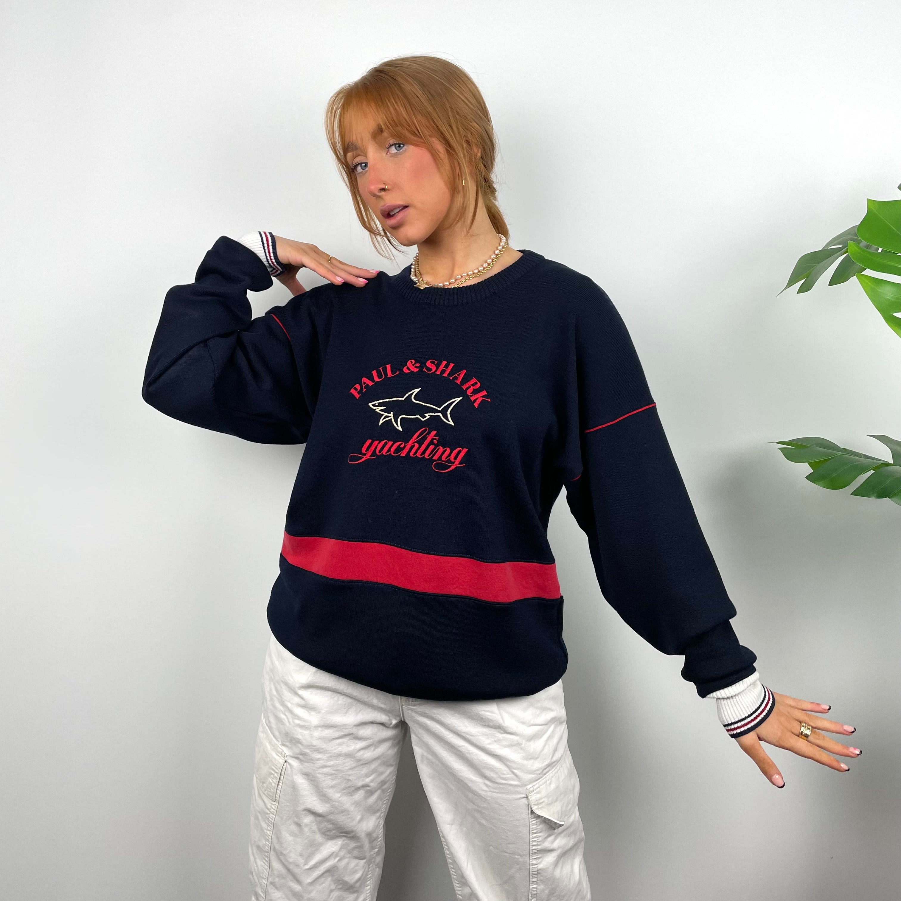 Paul & Shark RARE Navy Embroidered Spell Out Sweater (XL)
