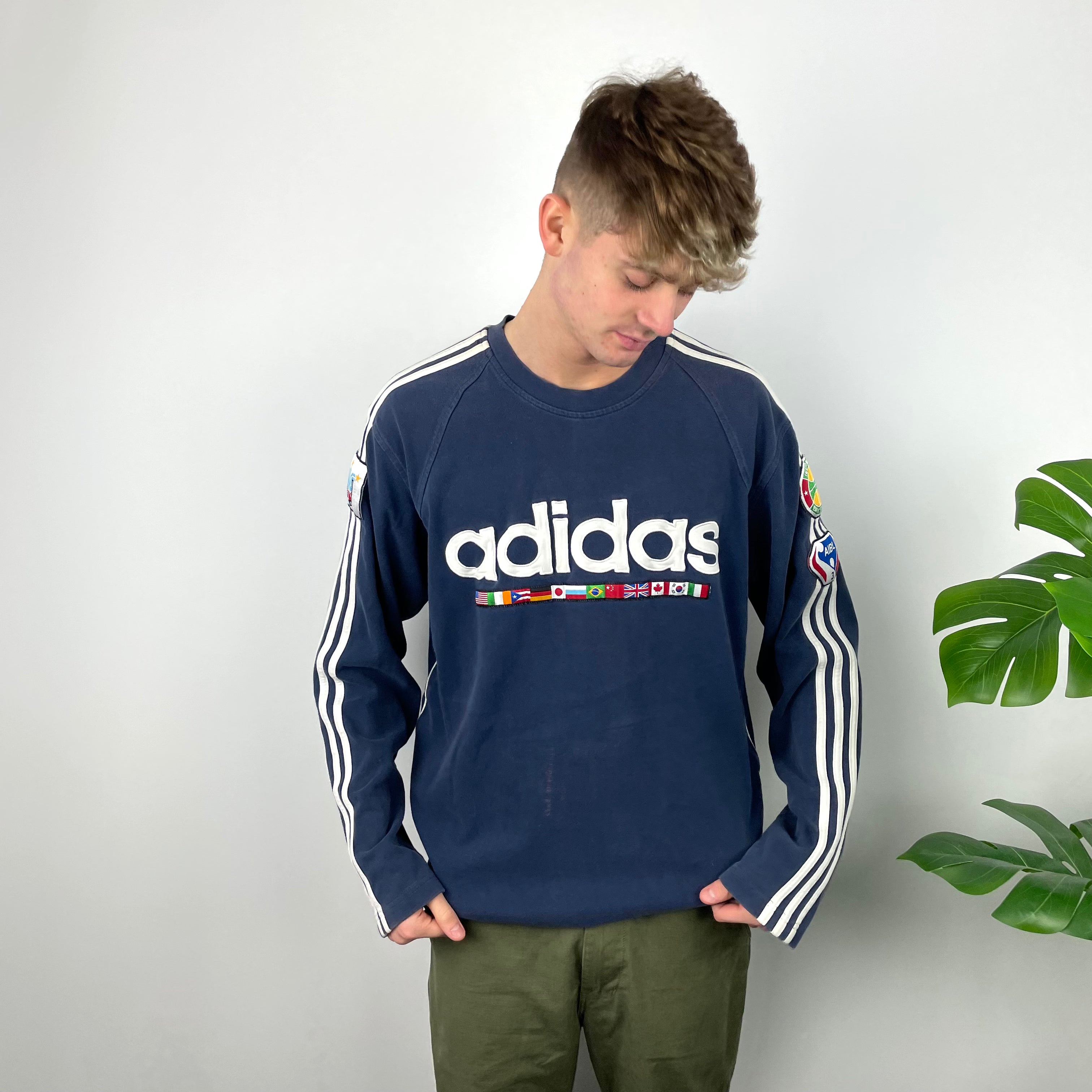 Adidas RARE Navy Embroidered Spell Out Sweatshirt (XL)