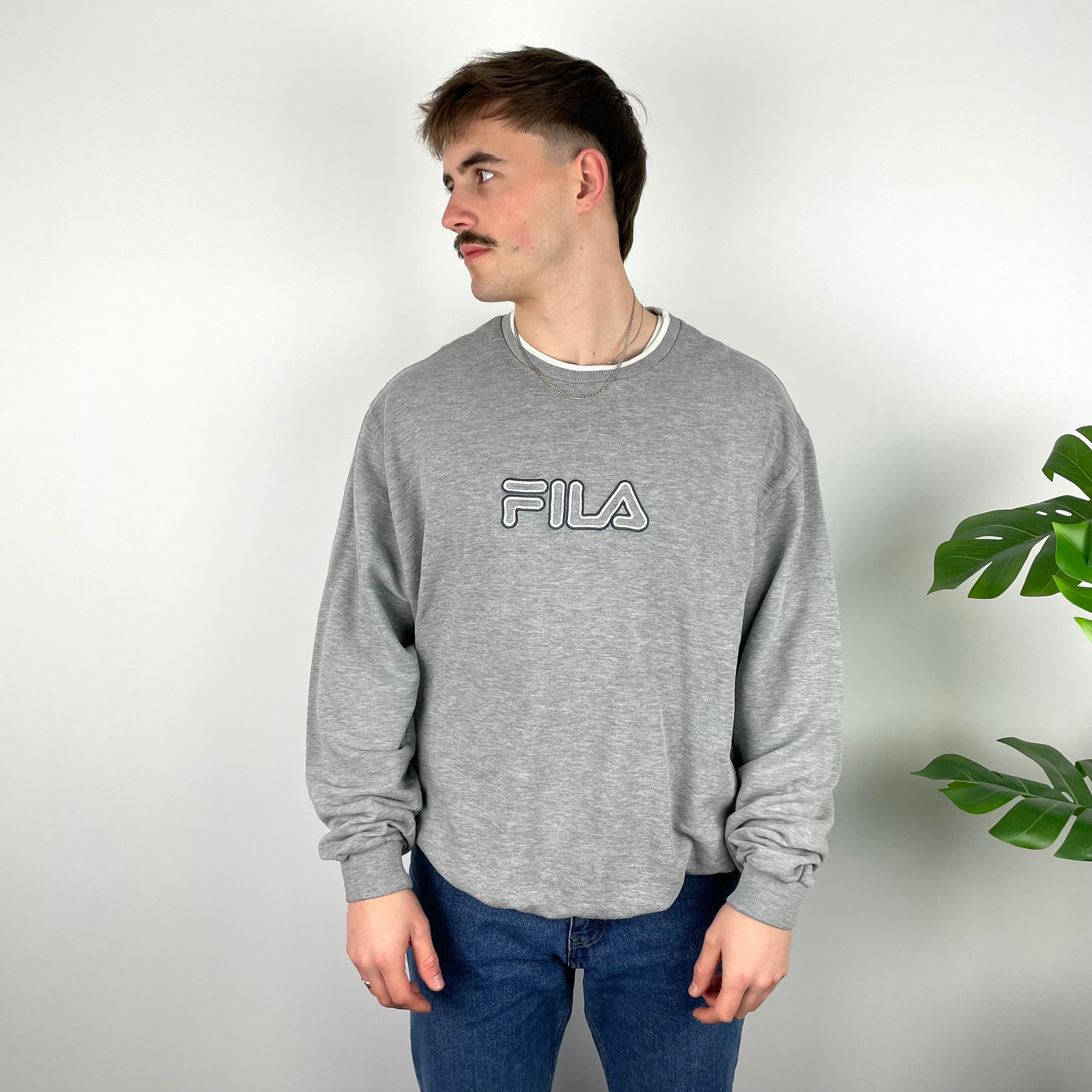 FILA RARE Grey Embroidered Spell Out Sweatshirt (XXL)