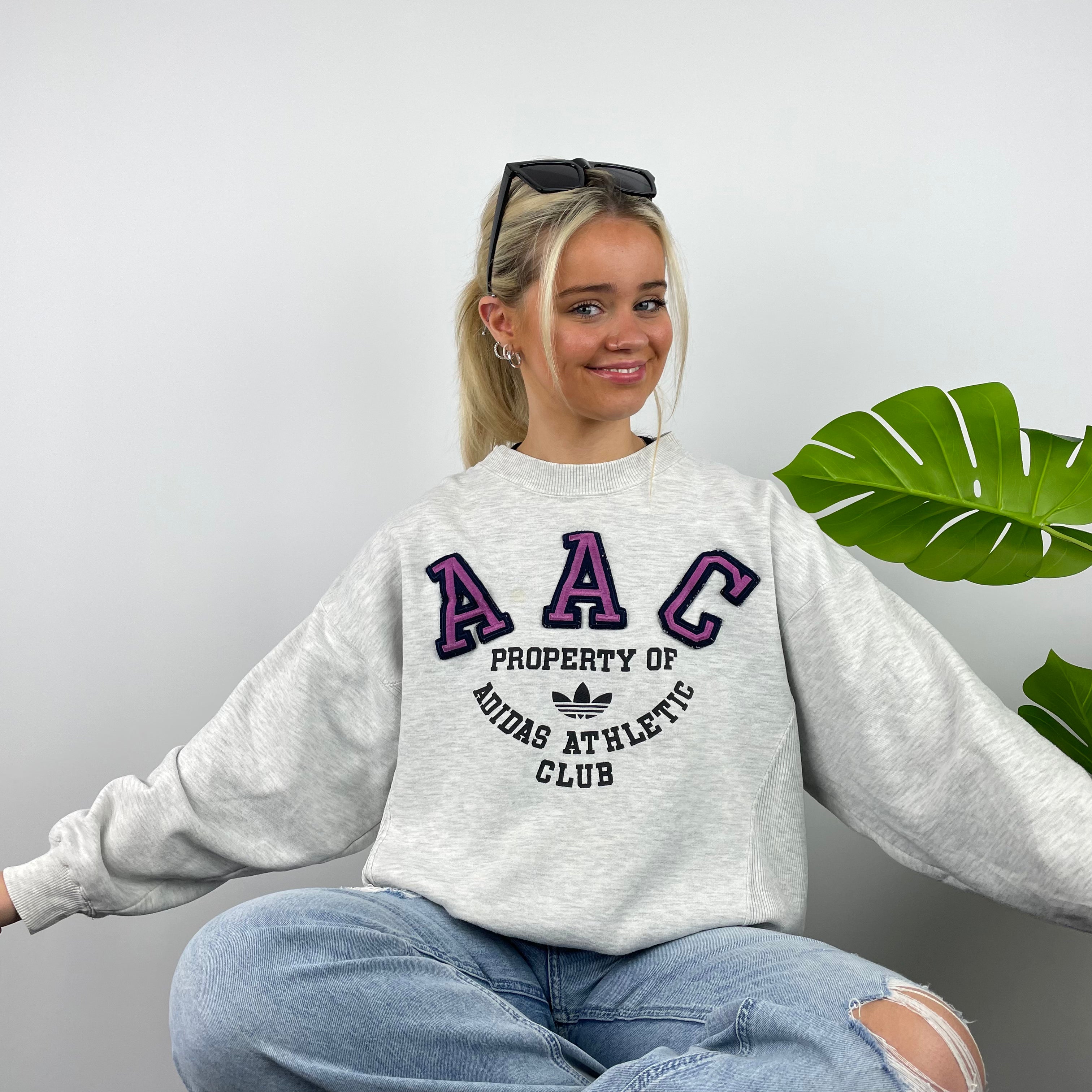 Adidas Athletic Club RARE Grey Embroidered Spell Out Sweatshirt (S)