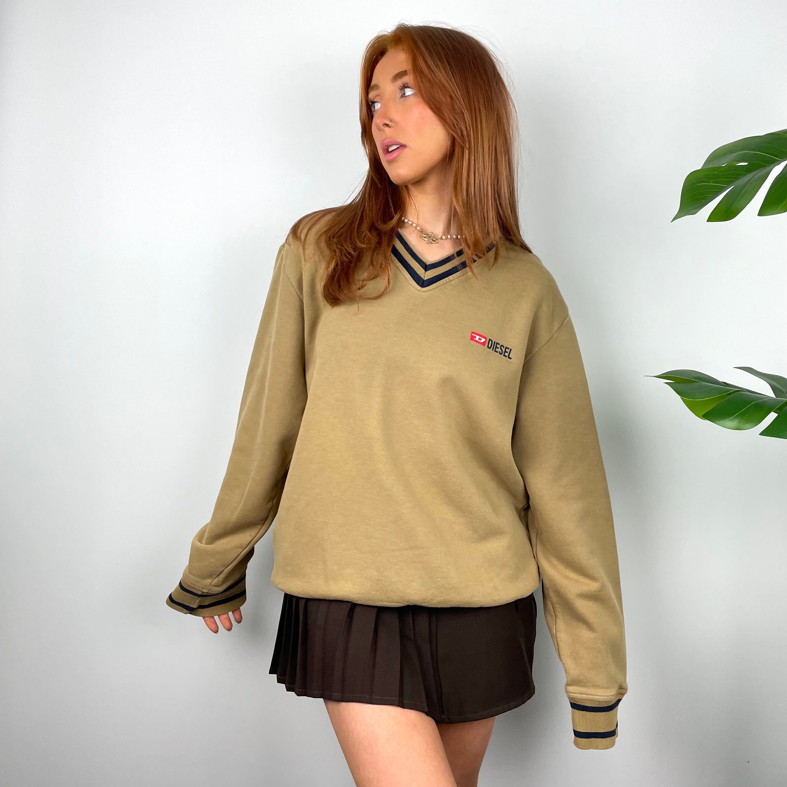Diesel RARE Almond Brown Embroidered Spell Out Sweatshirt (L)